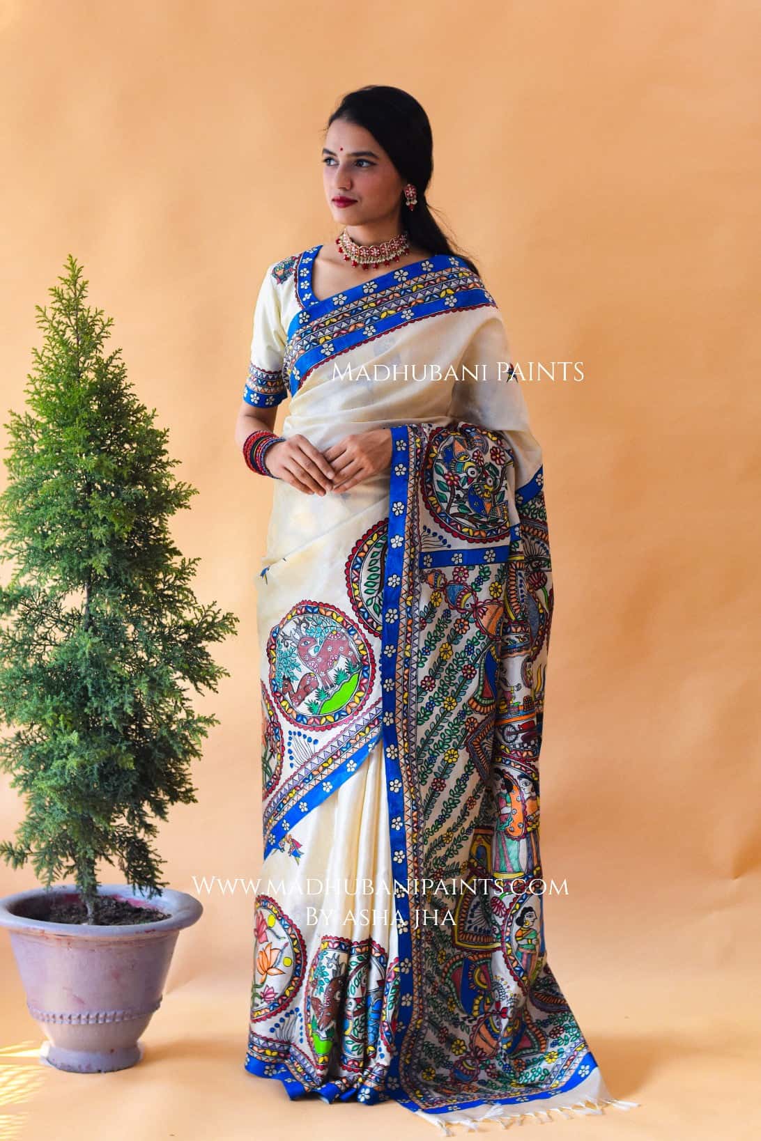 NISARG RANG Hand-painted Madhubani Tussar Silk Saree — image 3 of 7