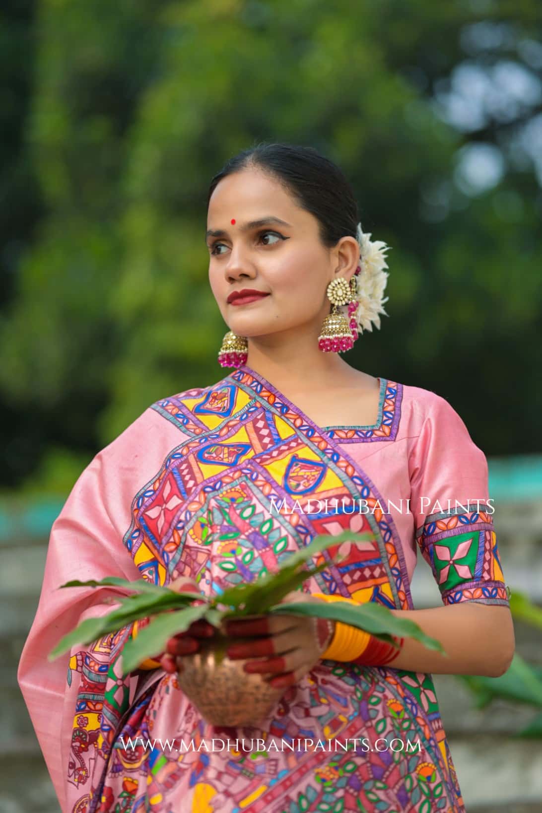 VRATI VANDANA Chhath Puja Handpainted Madhubani Tussar Silk Saree — image 7 of 10