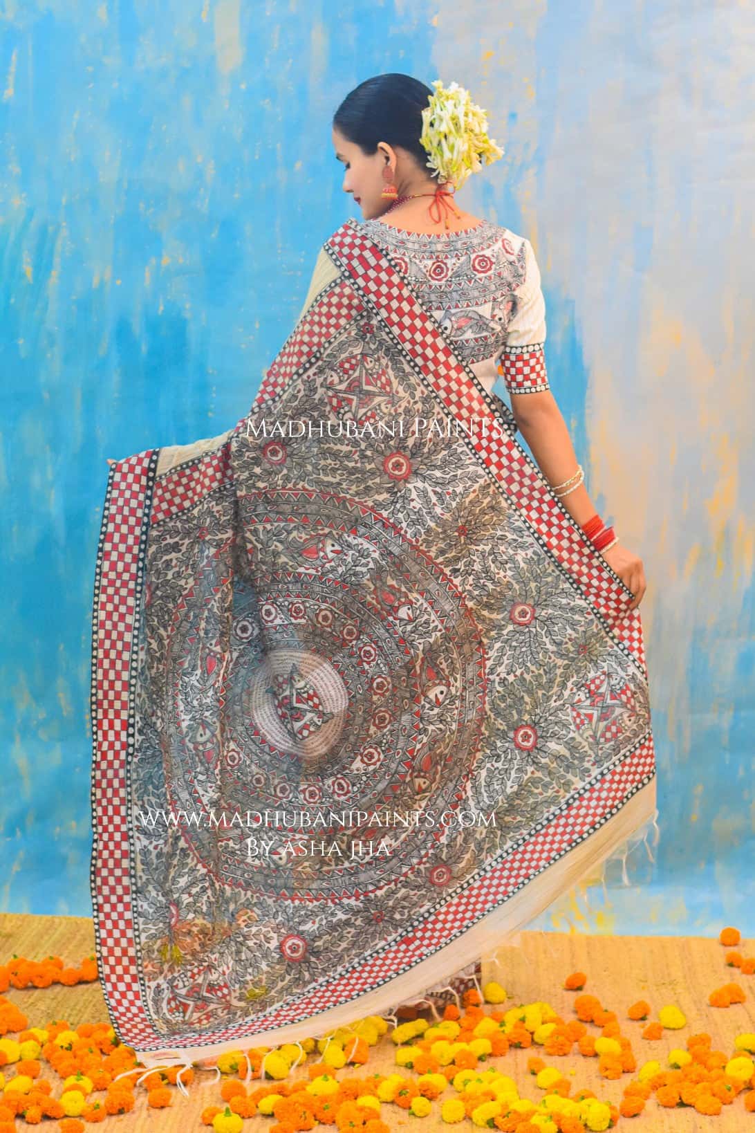 NADI KINARE Hand-painted Madhubani Chanderi Saree Blouse Set — image 4 of 10