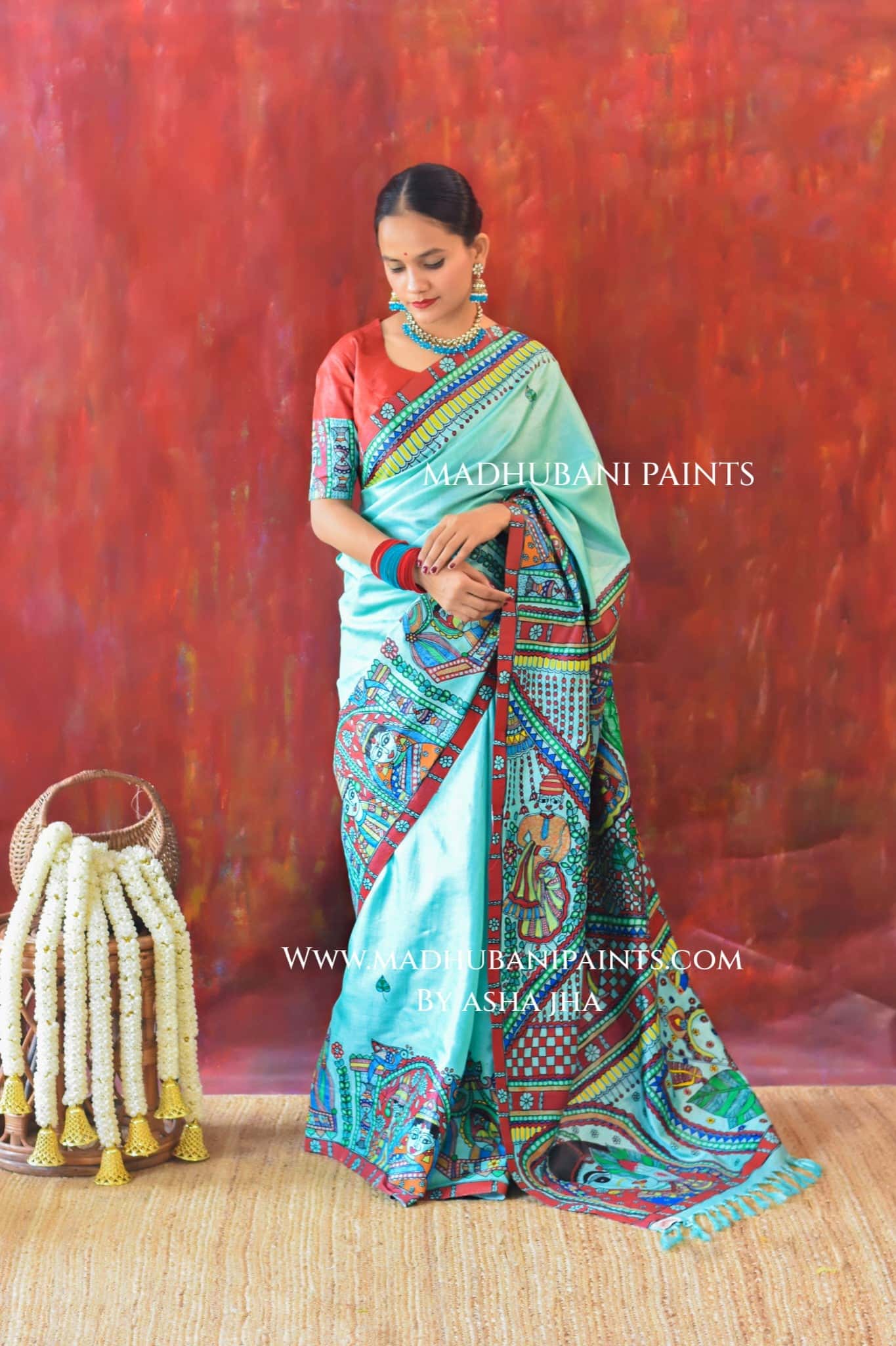 AASMANI MANGALYA Hand-painted Madhubani Tussar Silk Saree Blouse Set — image 4 of 13