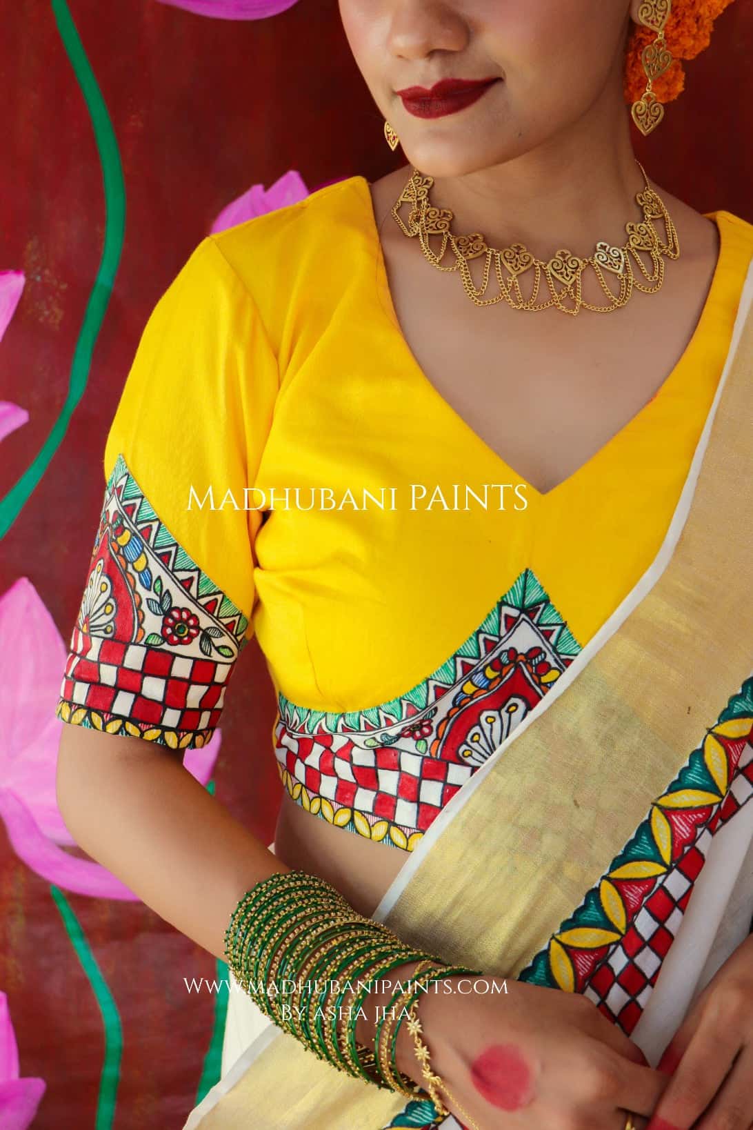 'ROOPVARDHINI' Handpainted Madhubani Cotton Blouse — image 2 of 5