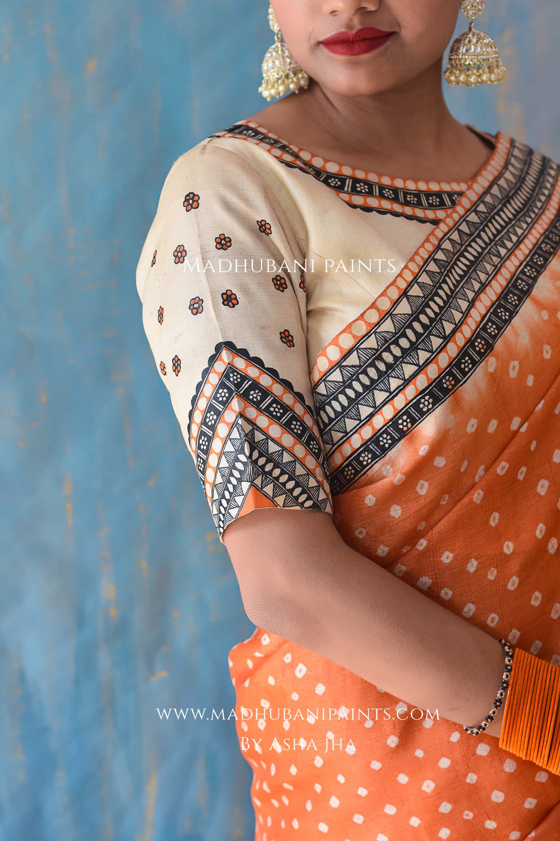KAMLAKSHI Hand-painted Madhubani Bandhini Tussar Silk Blouse — image 4 of 9