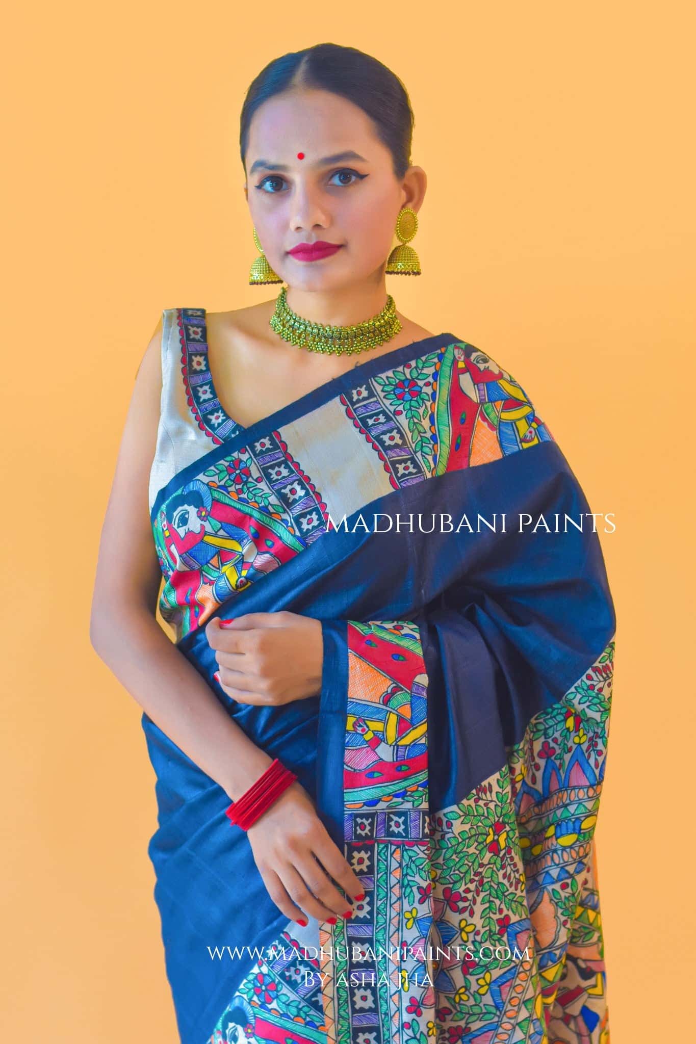 GODNA DOLI Hand-painted Madhubani Saree Blouse set — image 2 of 13