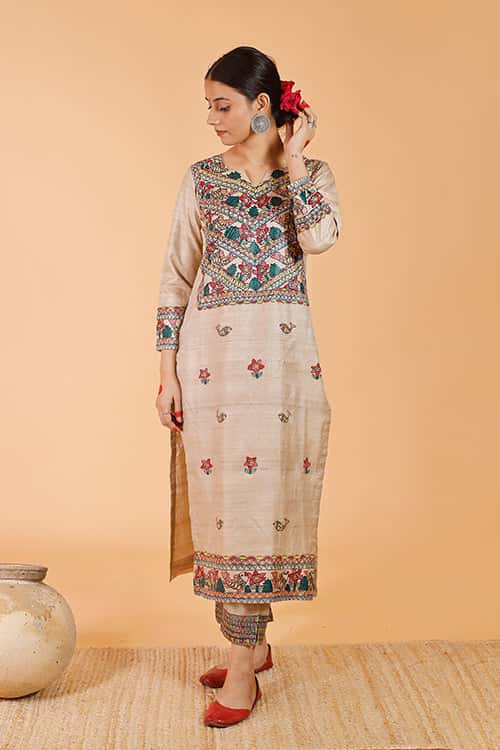 'Anuragini' Handpainted Madhubani Tussar Silk Pant — image 2 of 2