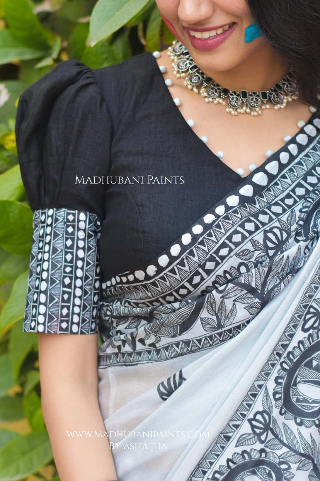 KUSUMAKAR Hand-painted Madhubani Chiffon Blouse — image 4 of 5