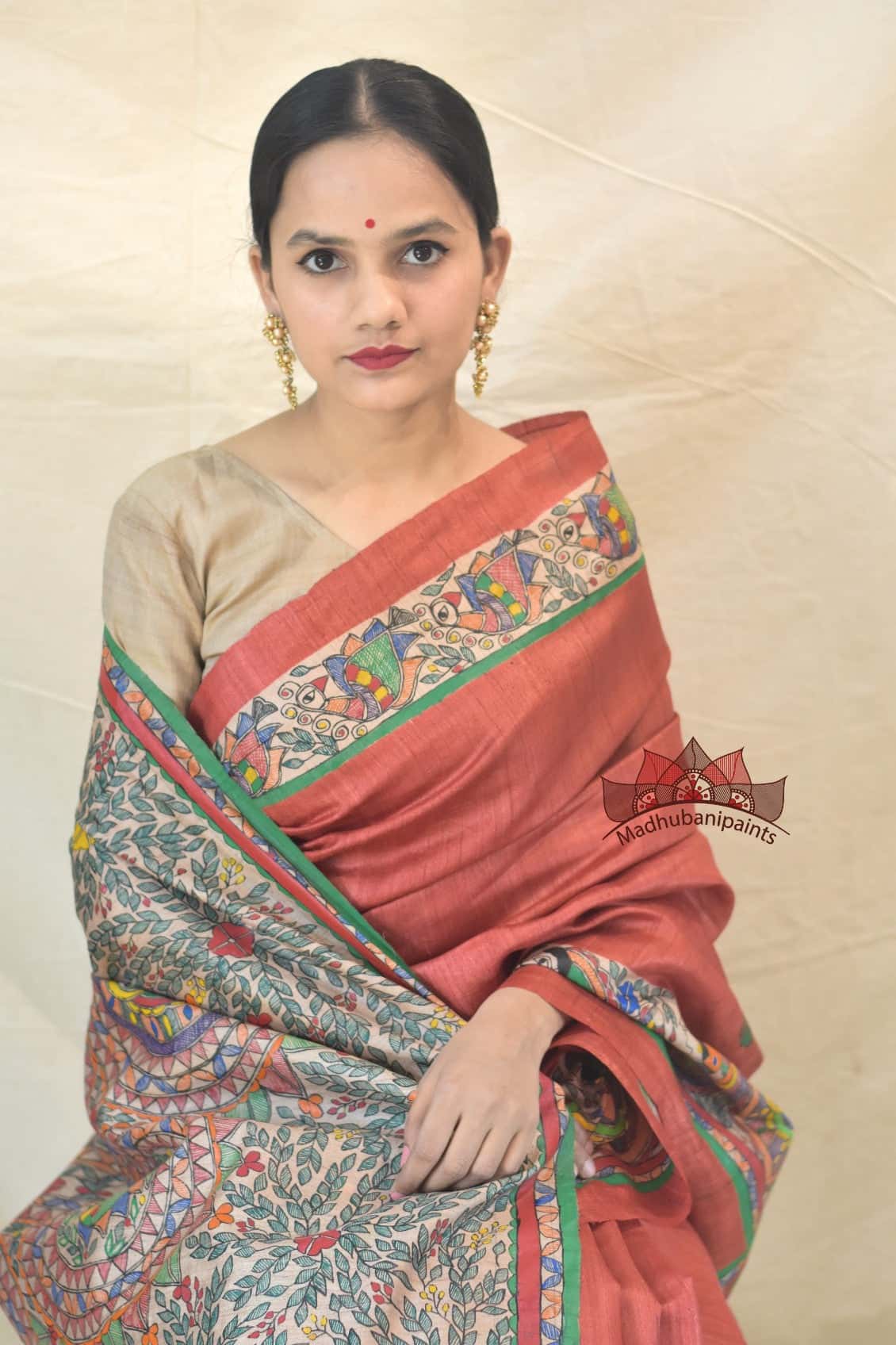 Laal Gudiya Handpainted Tussar Silk Saree — image 4 of 5