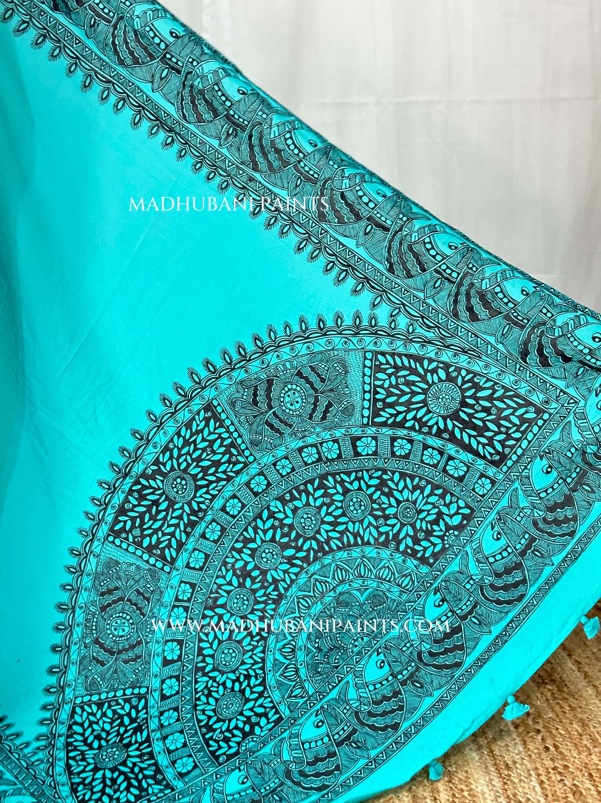 Aasmani Shringar Hand-painted Madhubani Painting Cotton Saree — image 4 of 10