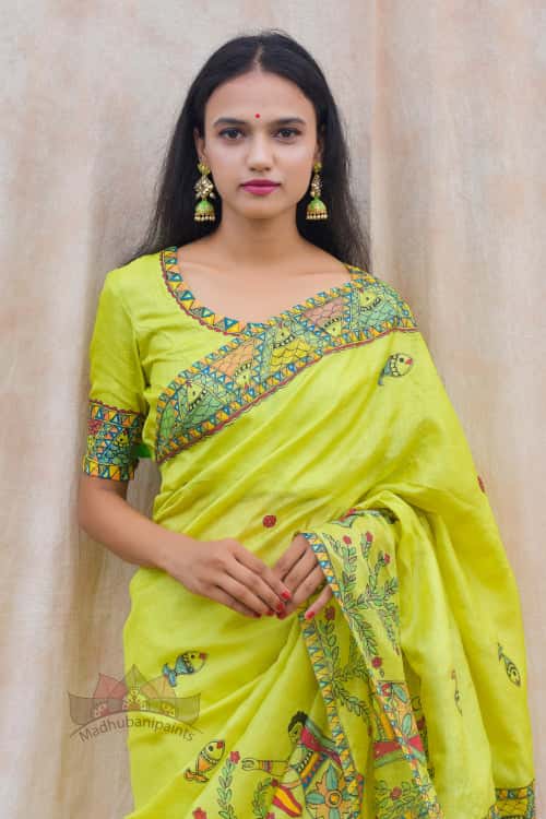 'MITHILA GUDIYA' Handpainted Madhubani  Tussar Silk Blouse — image 3 of 4