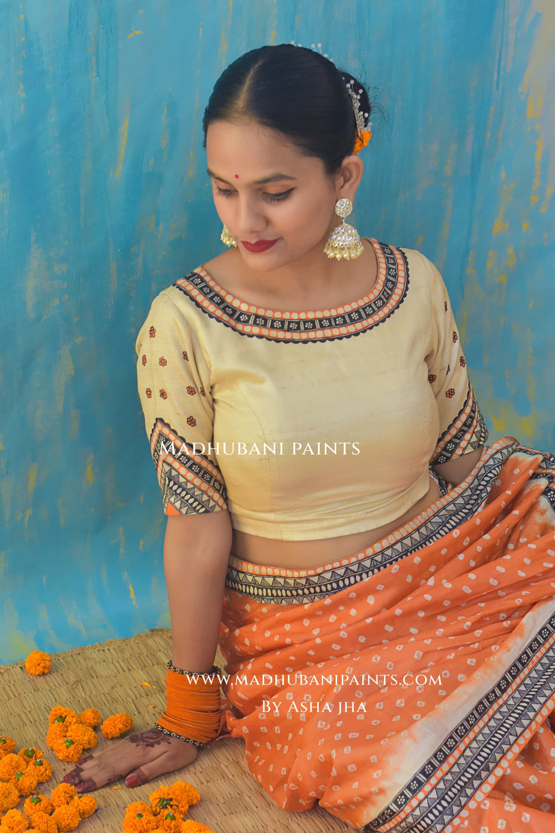 KAMLAKSHI Hand-painted Madhubani Bandhini Tussar Silk Blouse — image 8 of 9