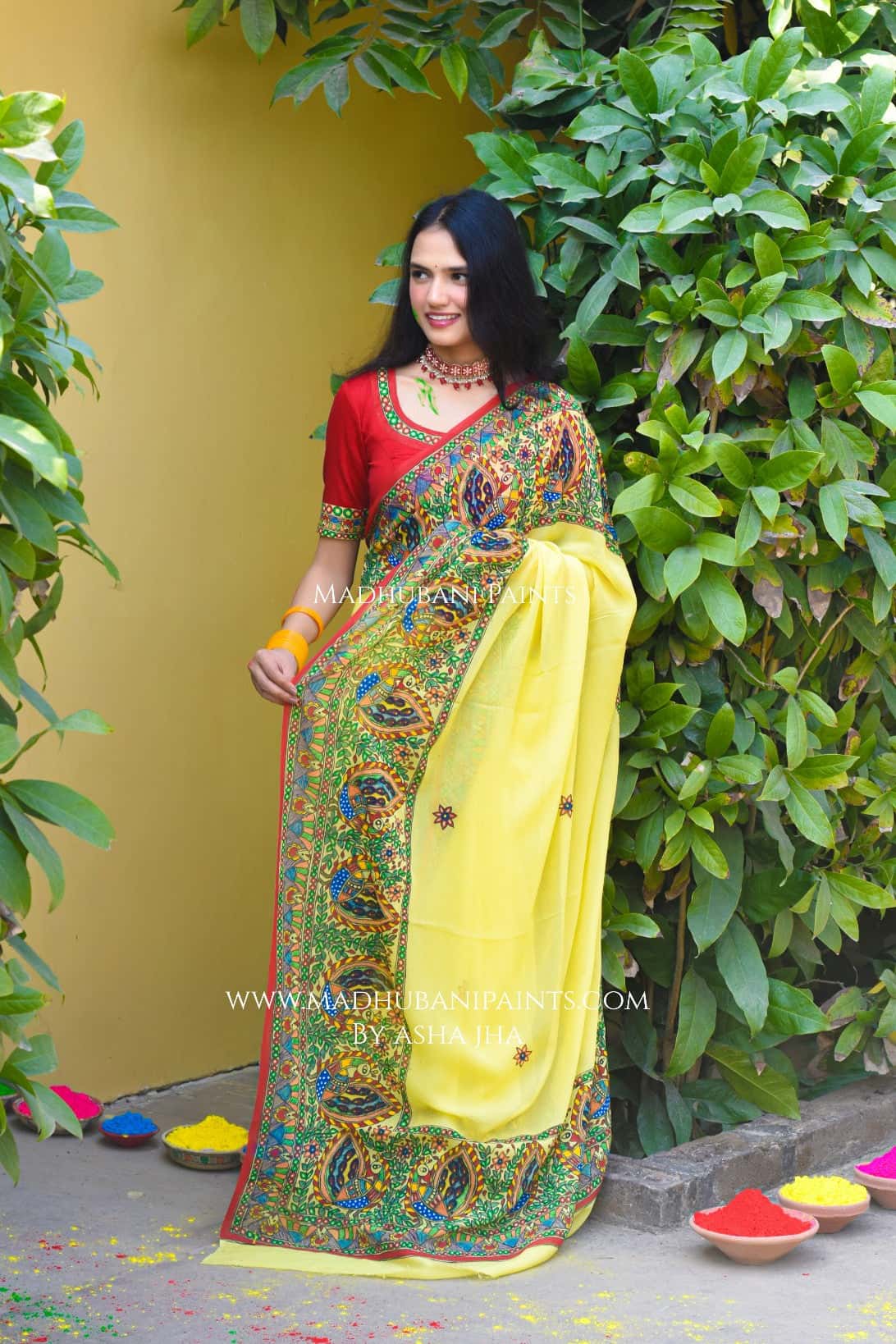 PHAGUA Handpainted Madhubani Georgette Saree — image 2 of 6