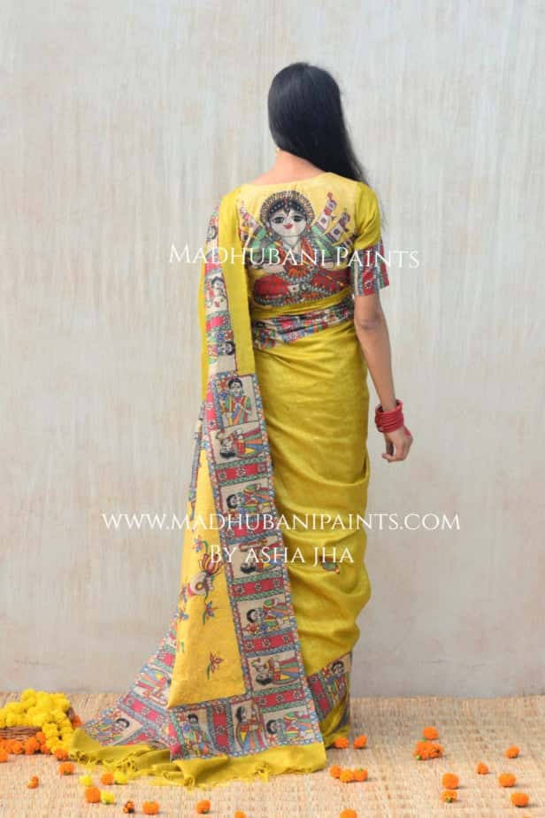 'GOLU DURGA JI' Handpainted Madhubani Tussar Silk Saree — image 7 of 10