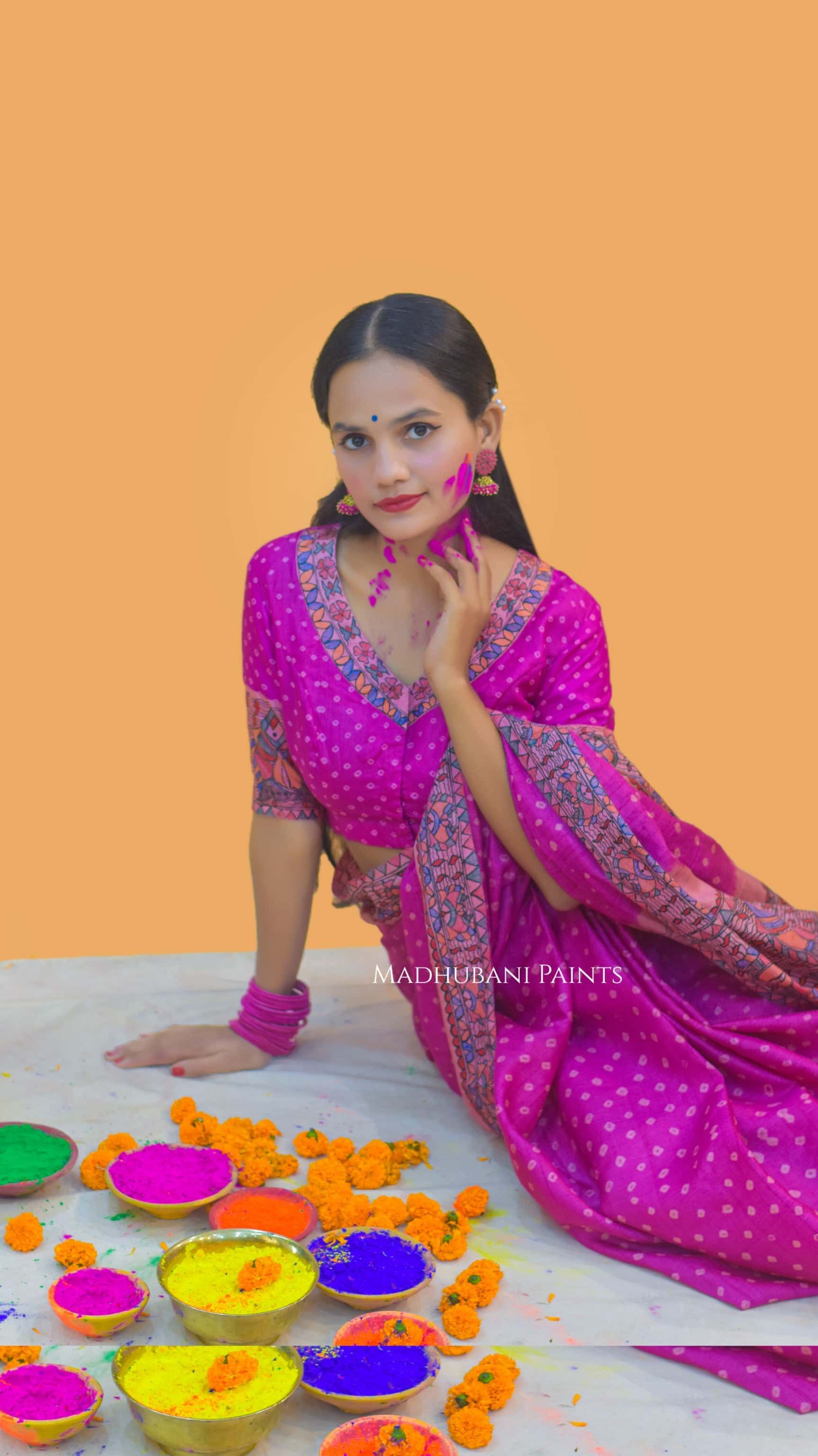 MATSYA BANDHINI MANDALI Hand-painted Madhubani Tussar Silk Blouse — image 6 of 7