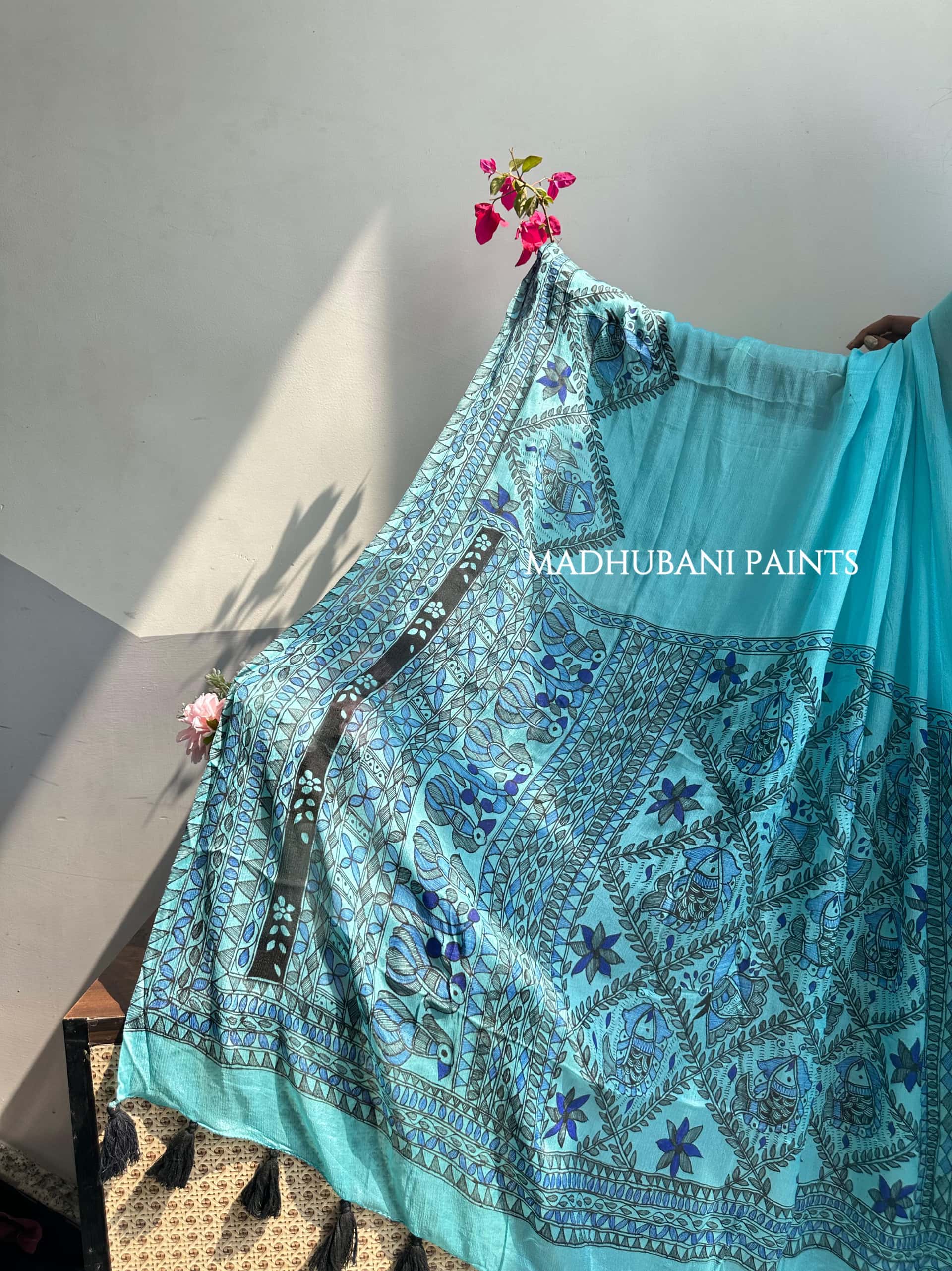 NEELAMBARI Hand-painted Madhubani Chiffon Saree