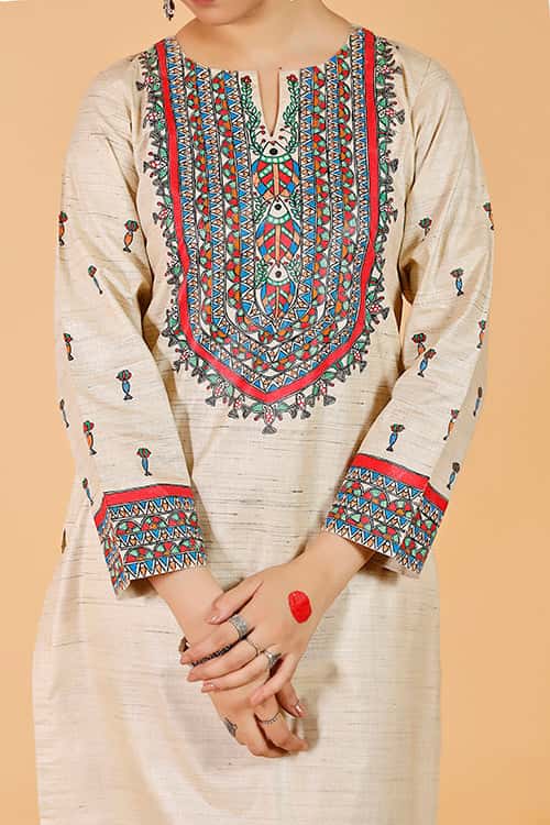 'Tilkor Kamal' Handpainted Madhubani Cotton Kurta — image 6 of 10