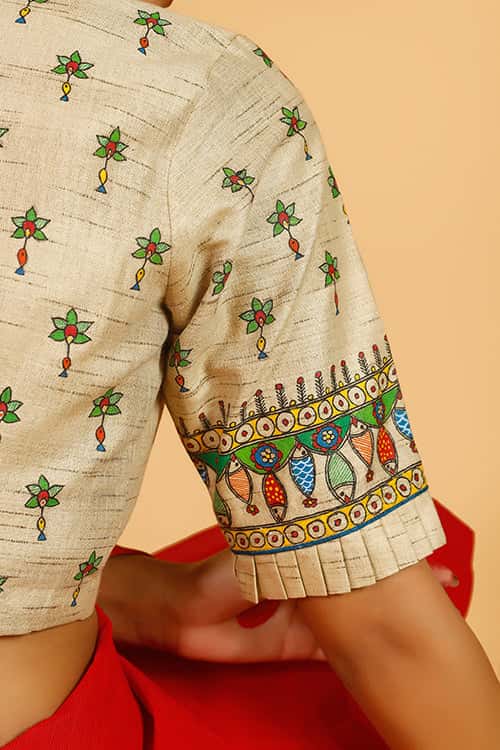'Spanda' Handpainted Madhubani Cotton Blouse — image 7 of 8