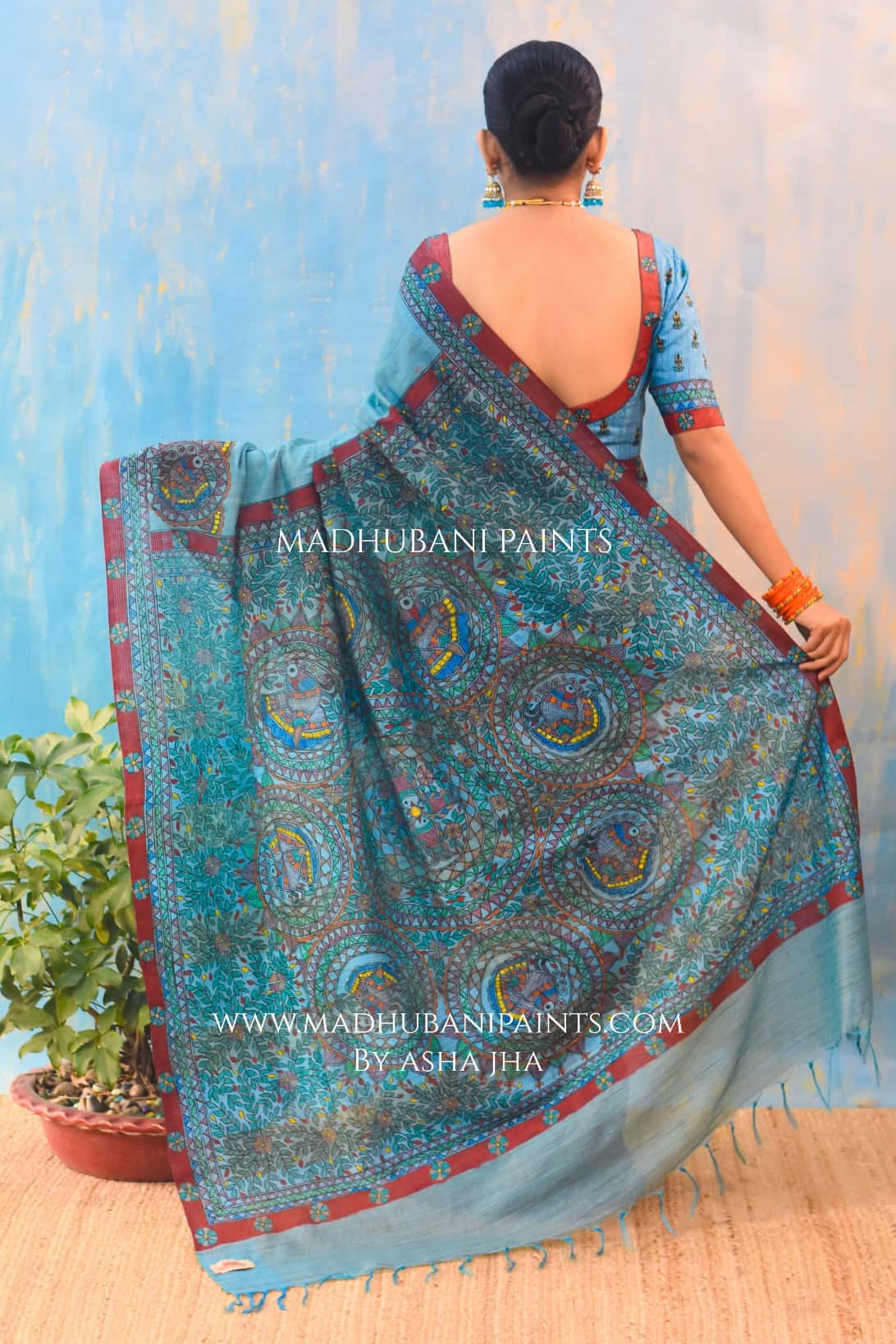 AASMANI MAYURI Handpainted Madhubani Chanderi Saree Blouse Set — image 5 of 7