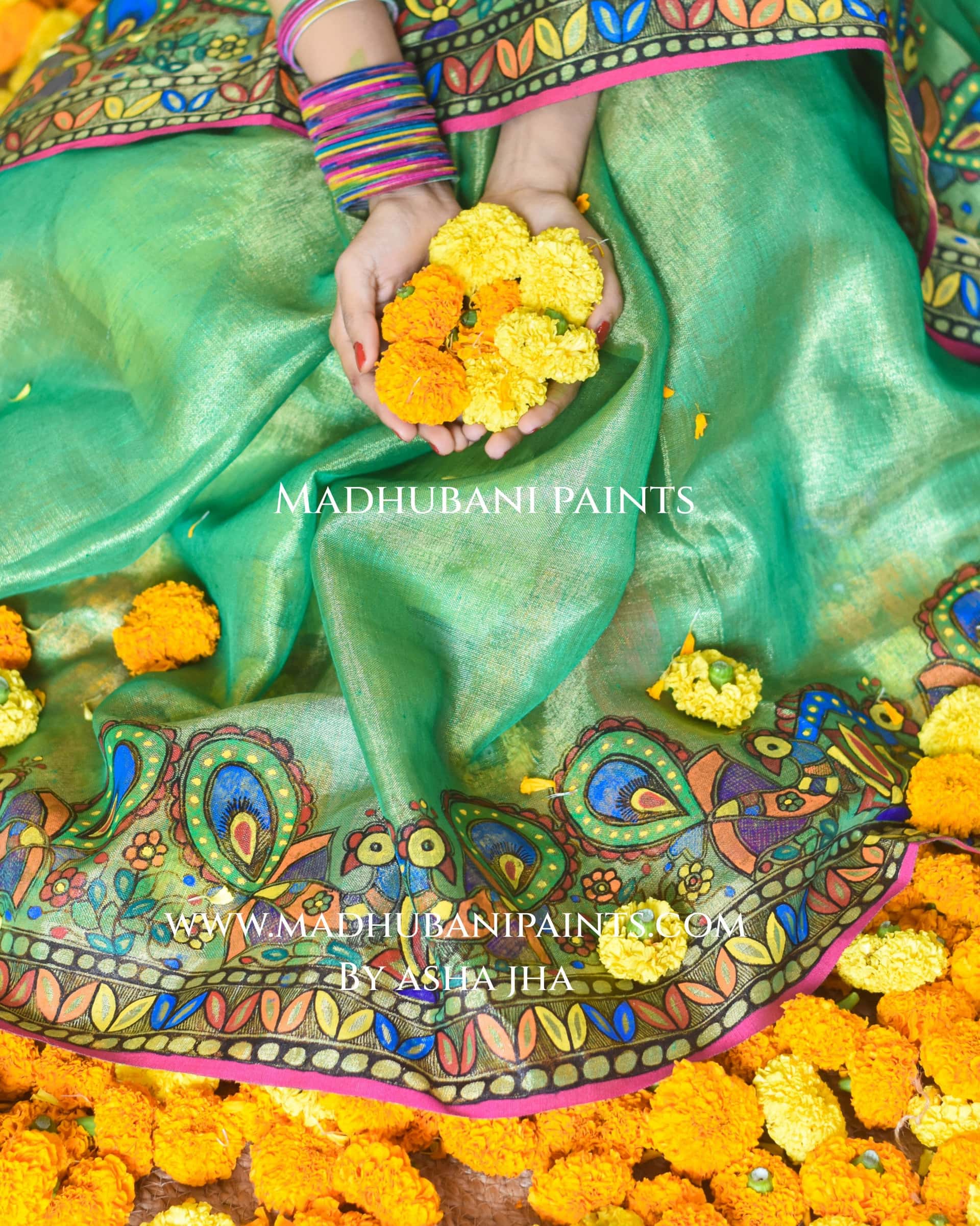 GULAL Hand-painted Madhubani Tissue Linen Saree — image 8 of 9
