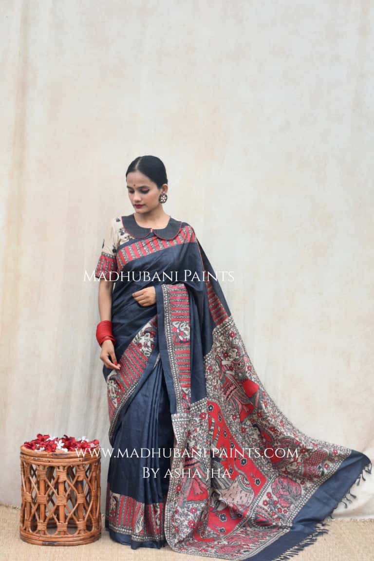 SHATAKSHI Handpainted Madhubani Tussar Silk Saree — image 5 of 9
