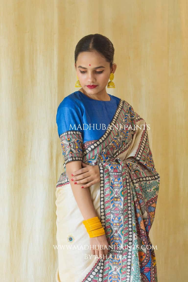 'MATSYA RAAS' Handpainted Madhubani Tussar Silk Blouse — image 3 of 7