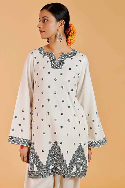 'Videha Maithil' Handpainted Madhubani Cotton Kurta — image 7 of 8