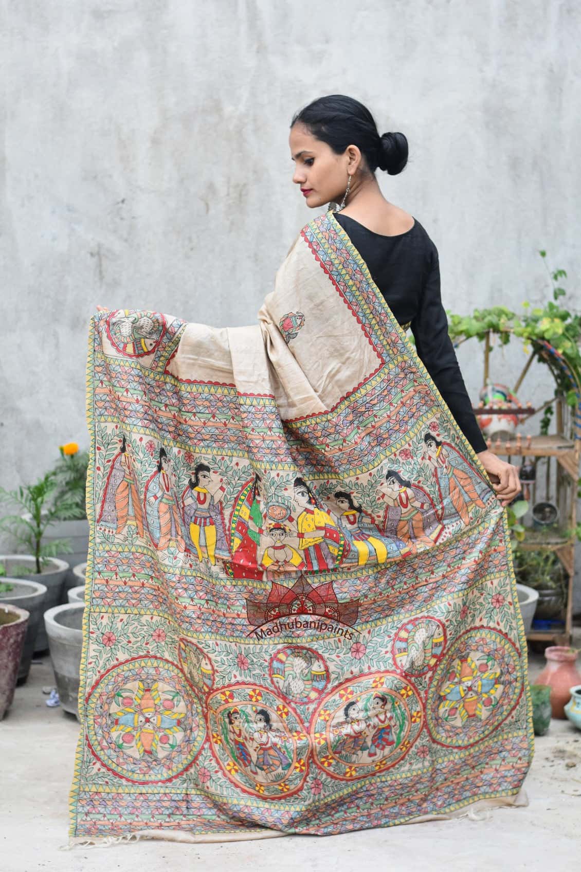Puja Ceremony Handpainted Tussar Silk Saree — image 5 of 5