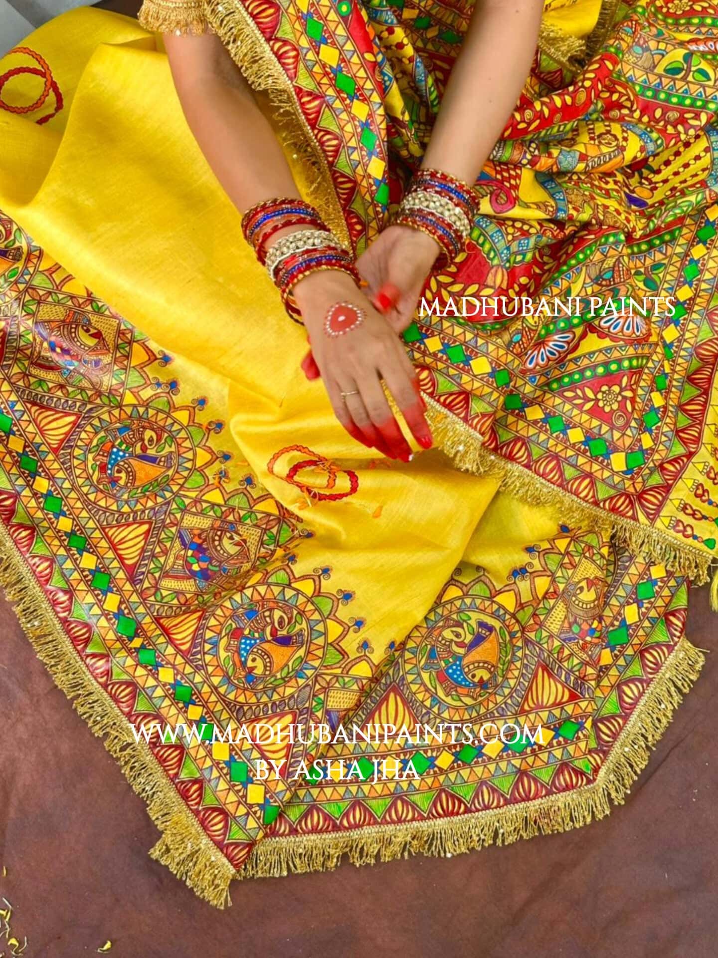 MITHILA VIVAH BRIDAL Hand-painted Madhubani Tussar Silk Saree Blouse Set — image 8 of 8
