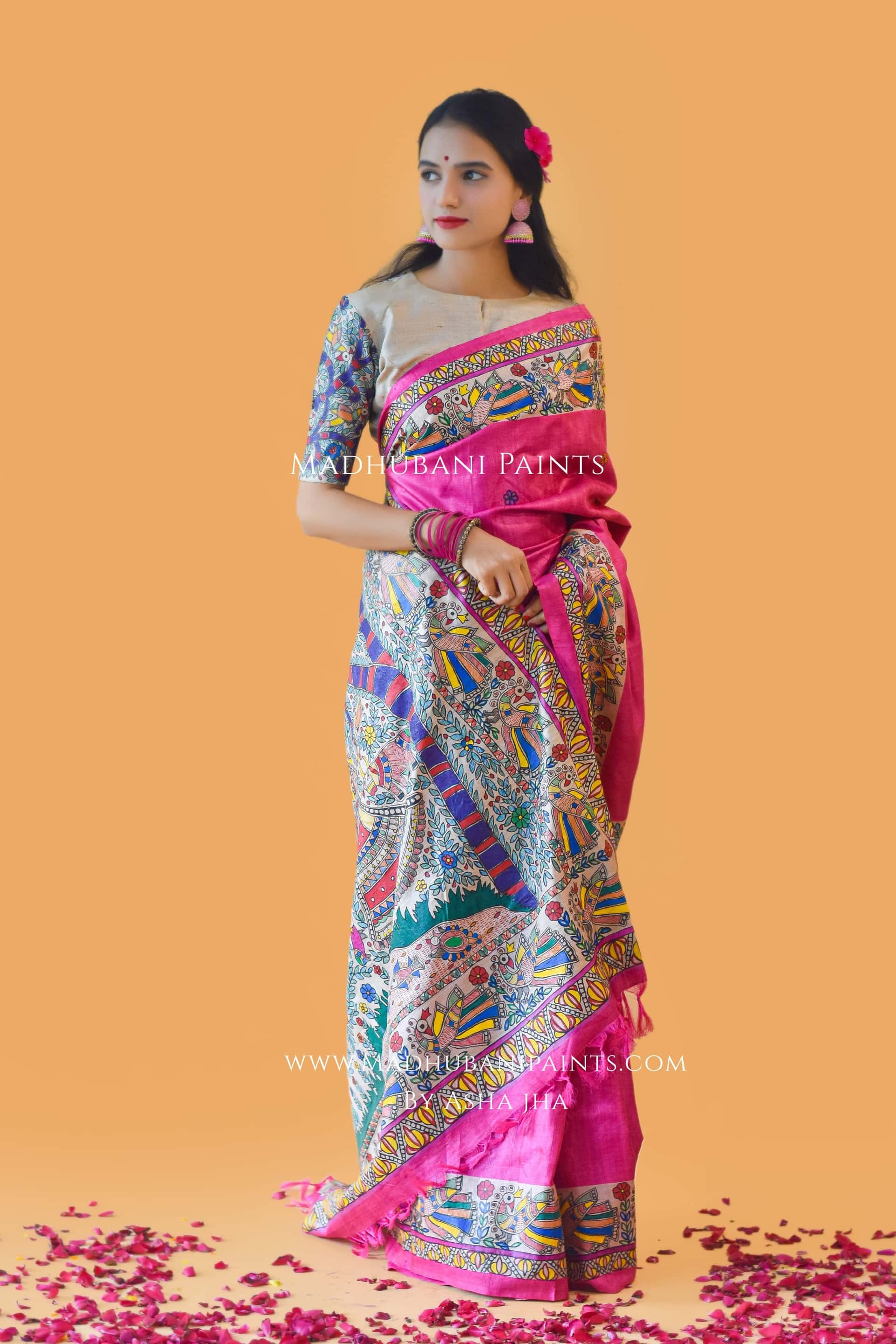 RAAS LEELA Hand-painted Madhubani Tussar Silk Saree — image 4 of 7