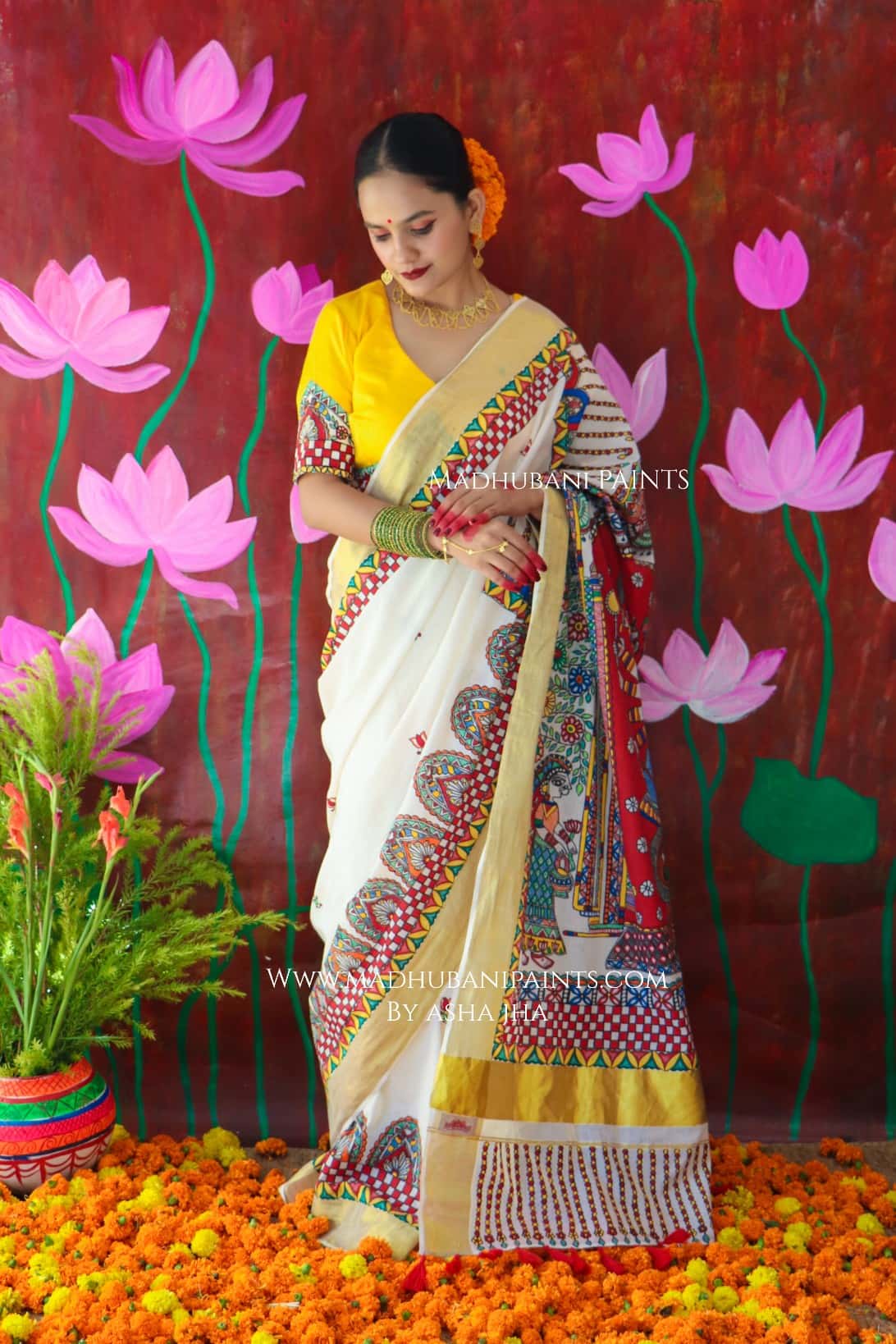 'ROOPVARDHINI' Handpainted Madhubani Cotton Saree — image 7 of 9
