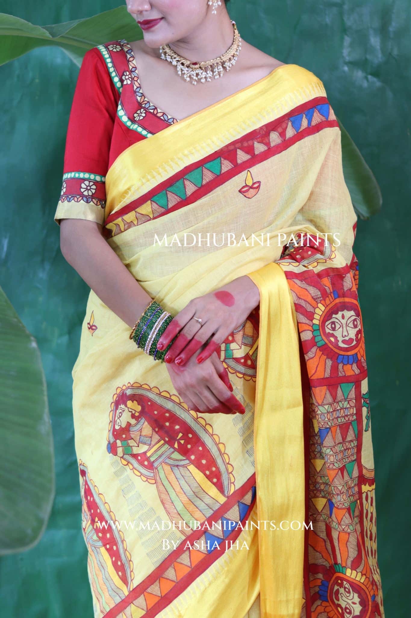 Chhath Puja Handpainted Madhubani Handloom Cotton Saree — image 8 of 9