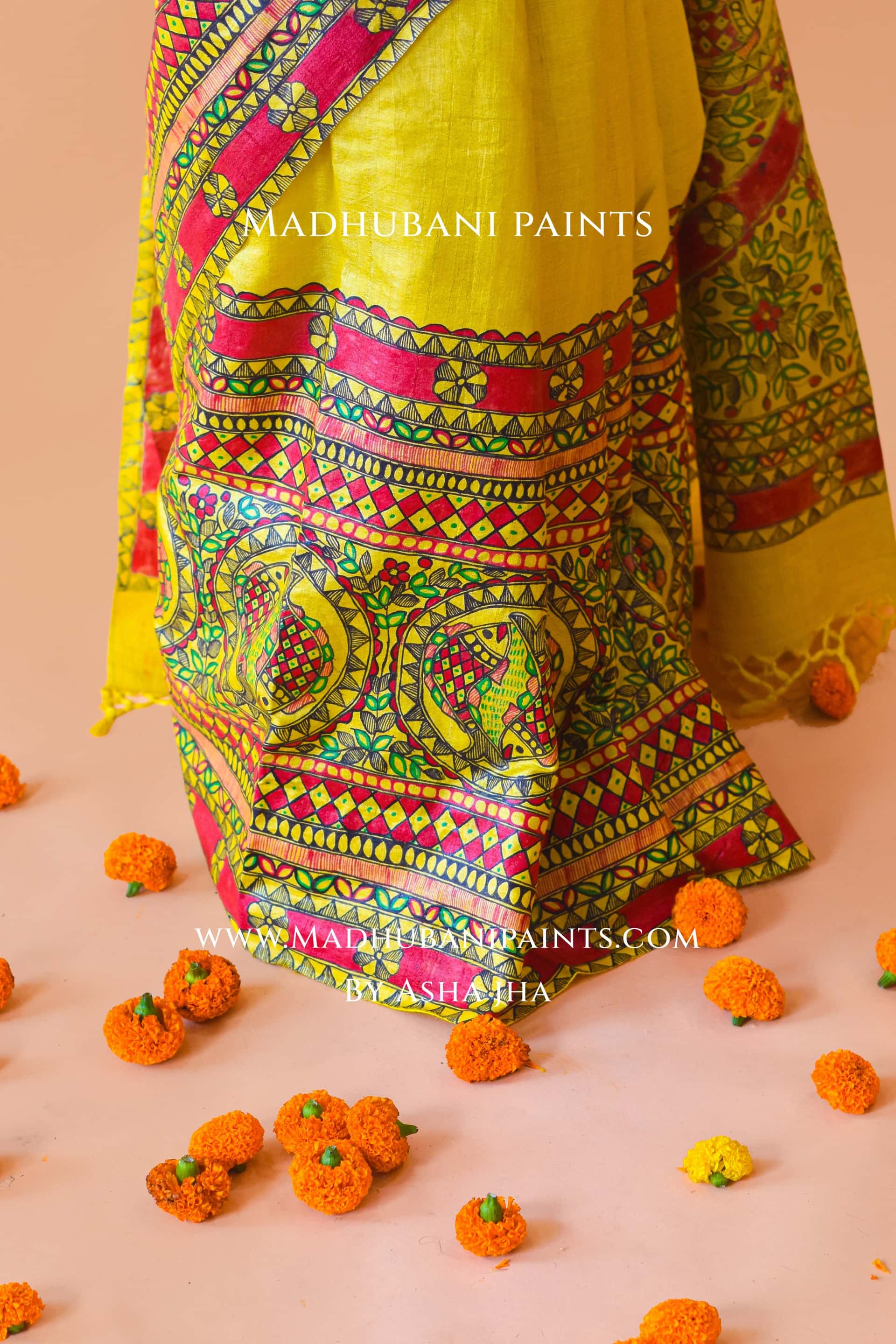 MATSYA SANGAM Hand-painted Madhubani Tussar Silk Saree Blouse Set — image 32 of 34