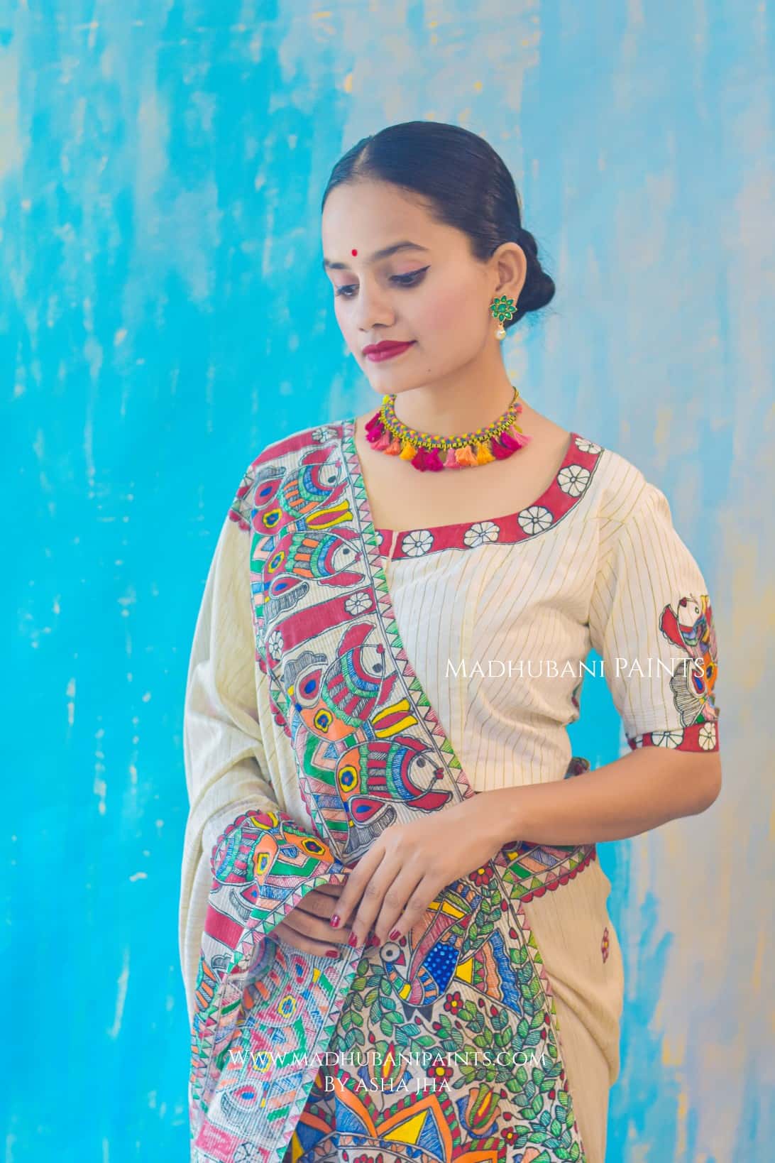BAARAT BELA Hand-painted Madhubani Chanderi Saree Blouse Set — image 3 of 8