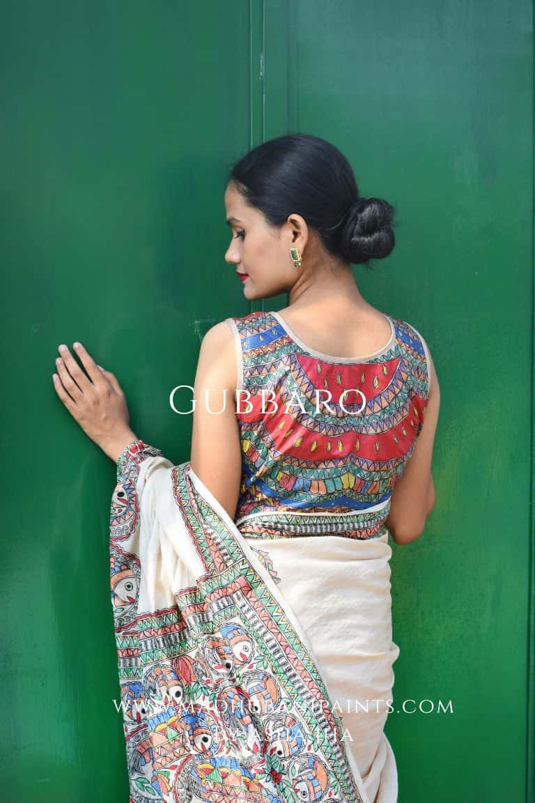 'MATSYA KACHNI' Handpainted Madhubani Tussar Silk Blouse — image 5 of 7