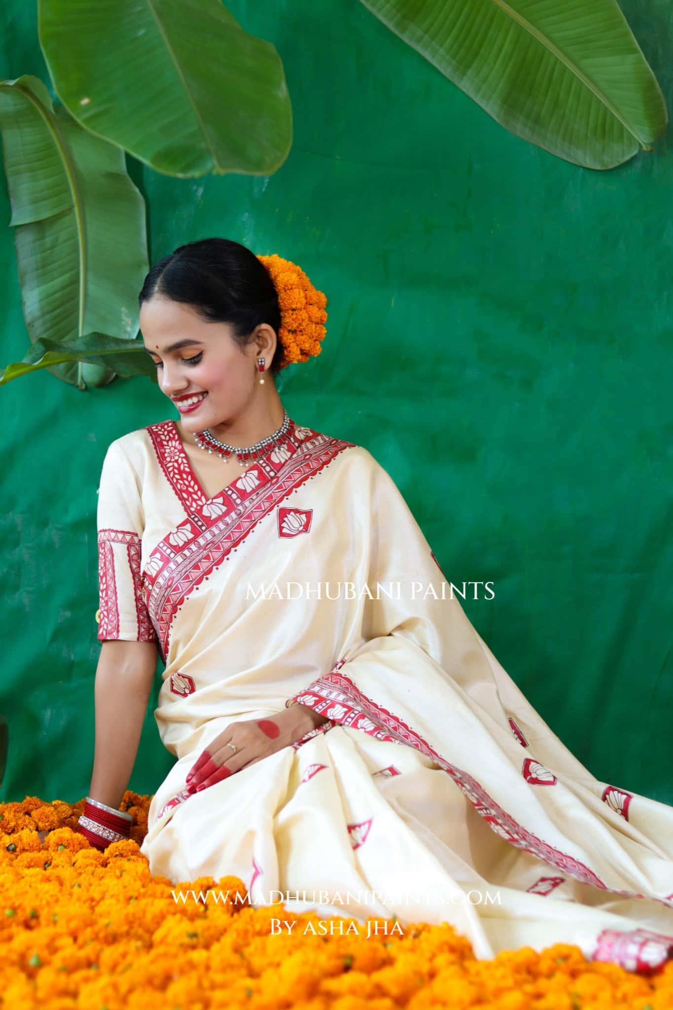 KAMALAKSHI Chhath Puja Handpainted Madhubani Tussar Silk Saree — image 8 of 9