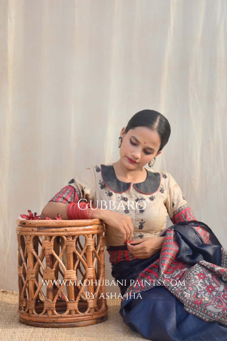 'SHATAKSHI' Handpainted Madhubani Tussar Silk Blouse — image 3 of 7