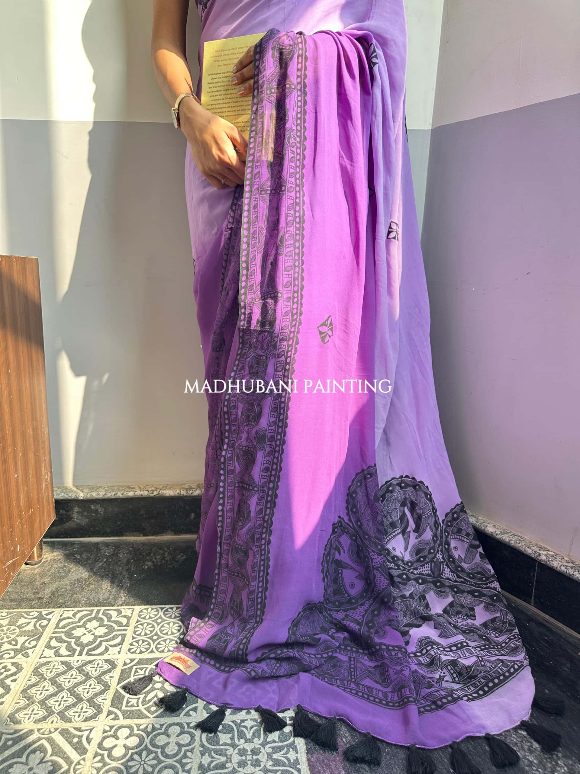TARANGINI Handpainted Madhubani Georgette Saree Blouse Set — image 8 of 11