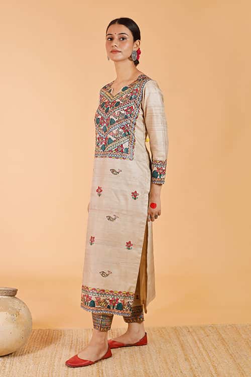 'Anuragini' Handpainted Madhubani Tussar SIlk Kurta — image 3 of 6