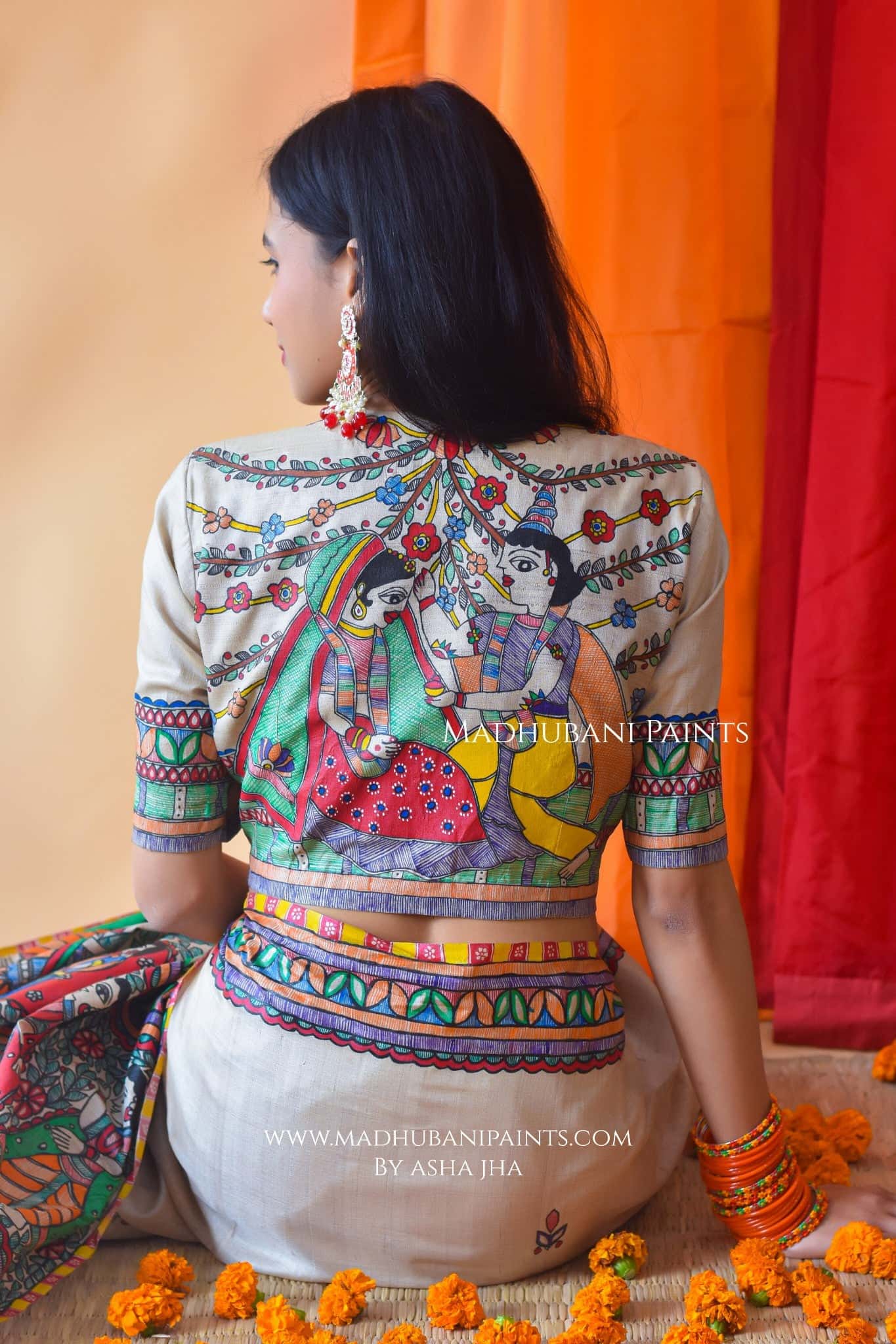 MITHILANCHAL VIVAH Hand-painted Madhubani Tussar Silk Blouse — image 4 of 9