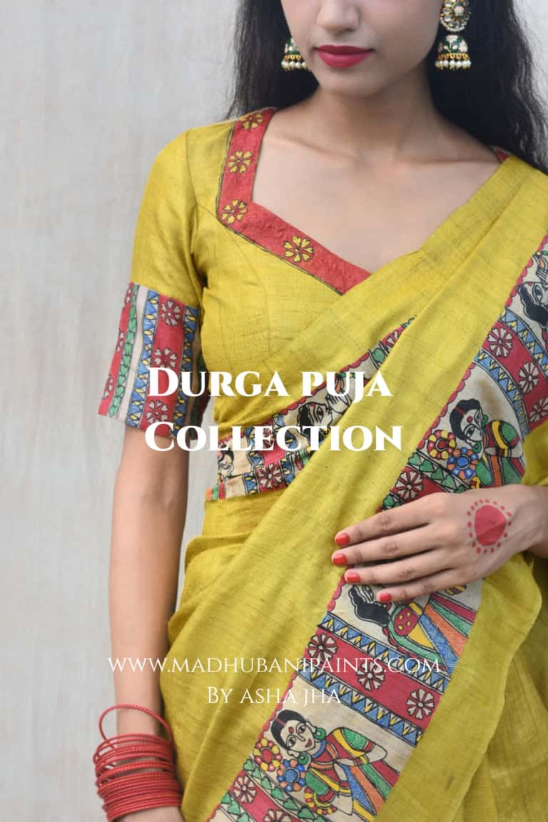 'GOLU DURGA JI' Handpainted Madhubani Tussar Silk Blouse — image 5 of 6