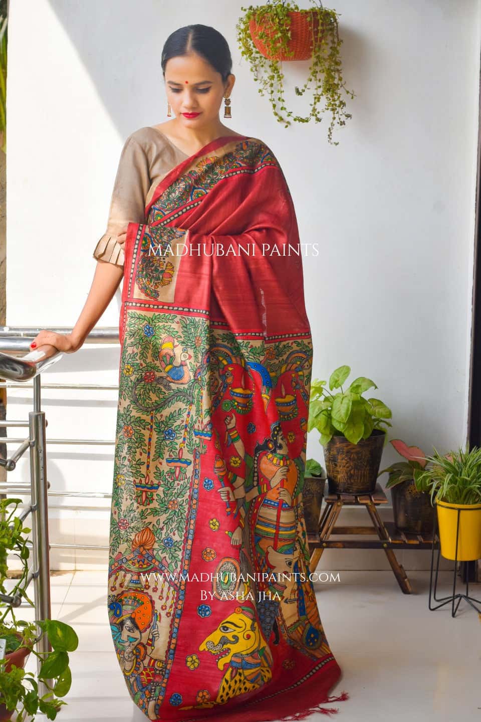 'MAHISASUR MARDINI' Handpainted Tussar Silk Saree — image 4 of 8