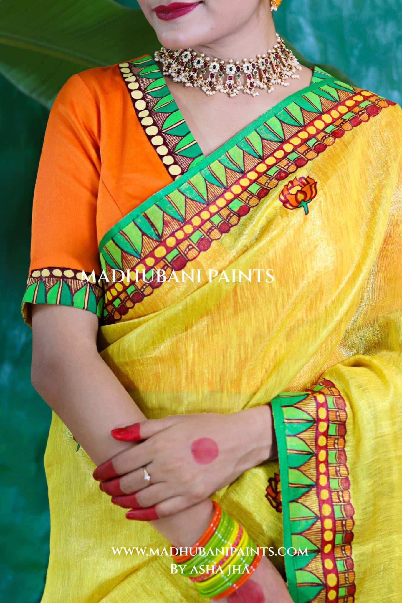 VRATI Chhath Puja Handpainted Madhubani Tissue Linen Saree Blouse Set — image 13 of 15