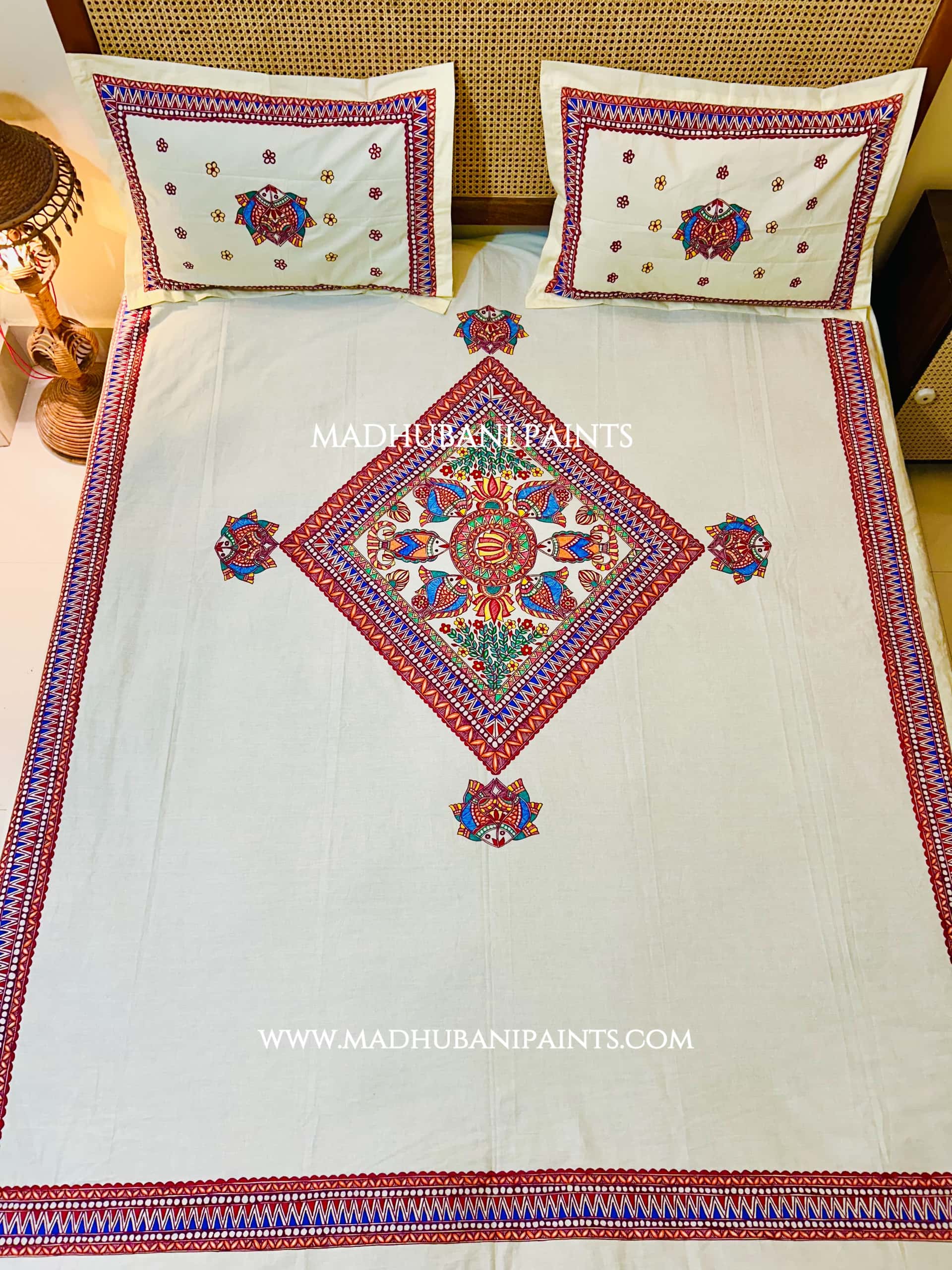 MATSYA JAAL Hand-painted Bedsheet With Pillow Cover — image 3 of 7