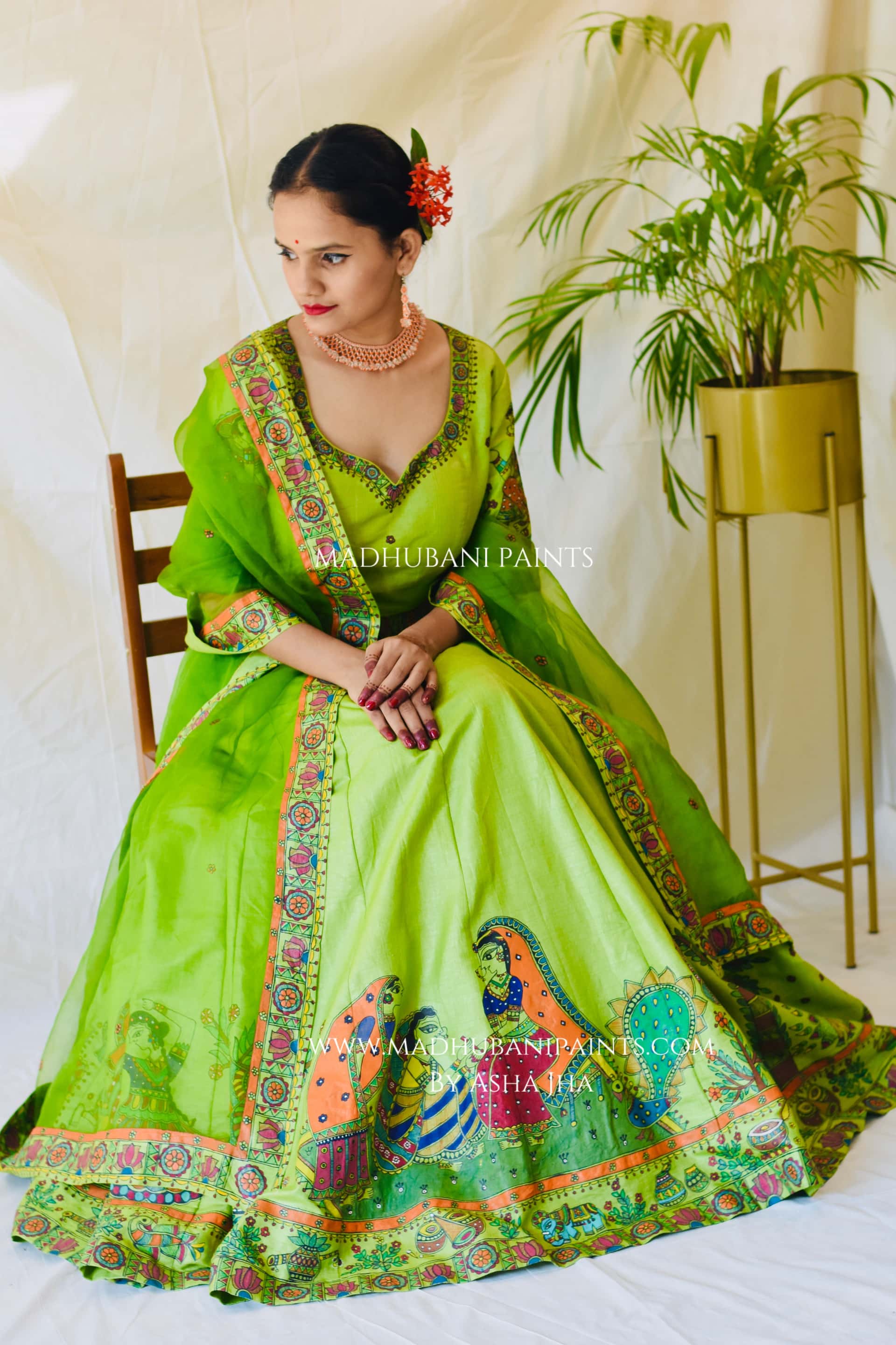 MEHNDI KA RANG Hand-painted Madhubani Lehnga — image 12 of 18