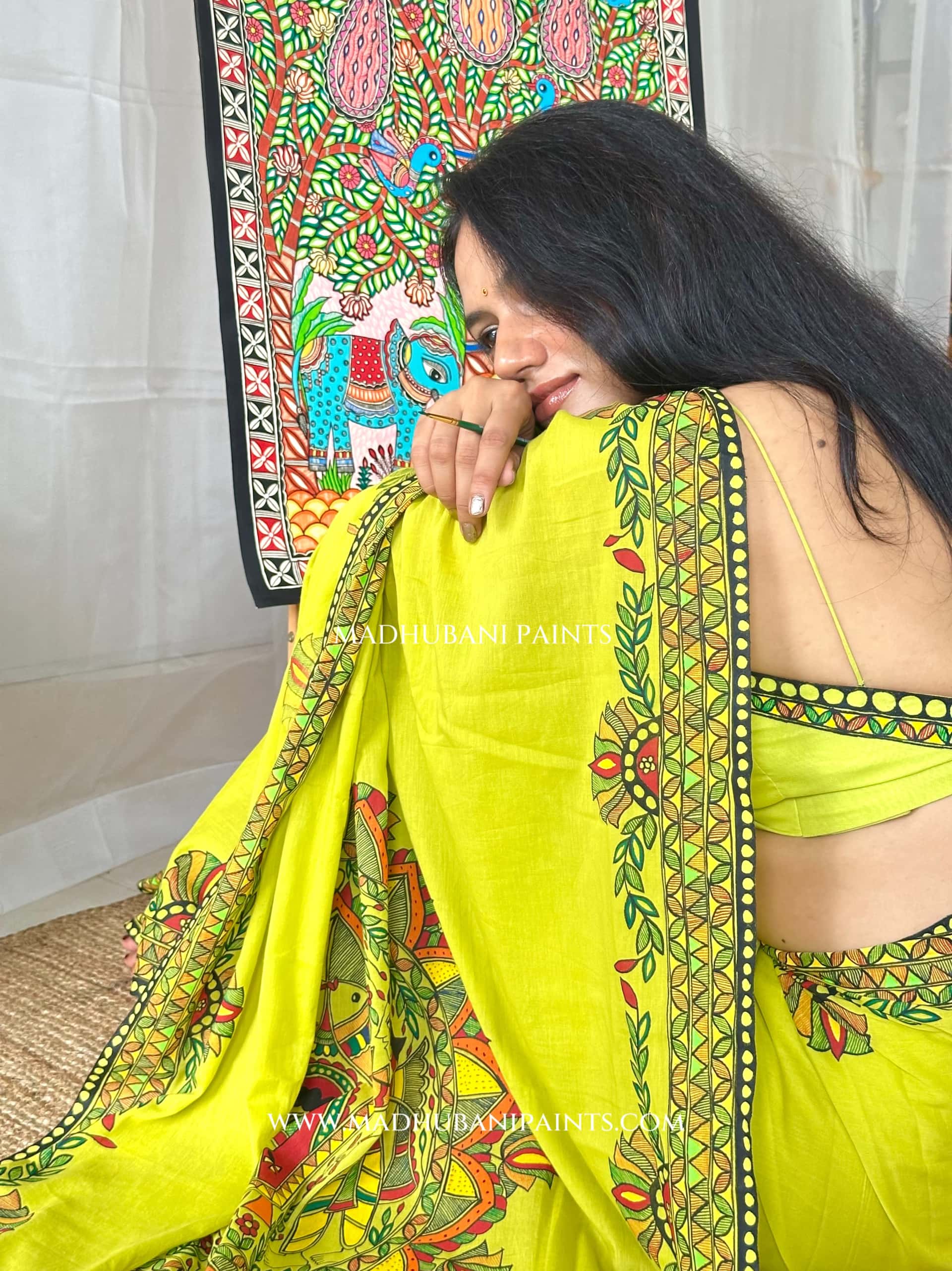 Hara Shringar Handpainted Madhubani Cotton Saree — image 9 of 9
