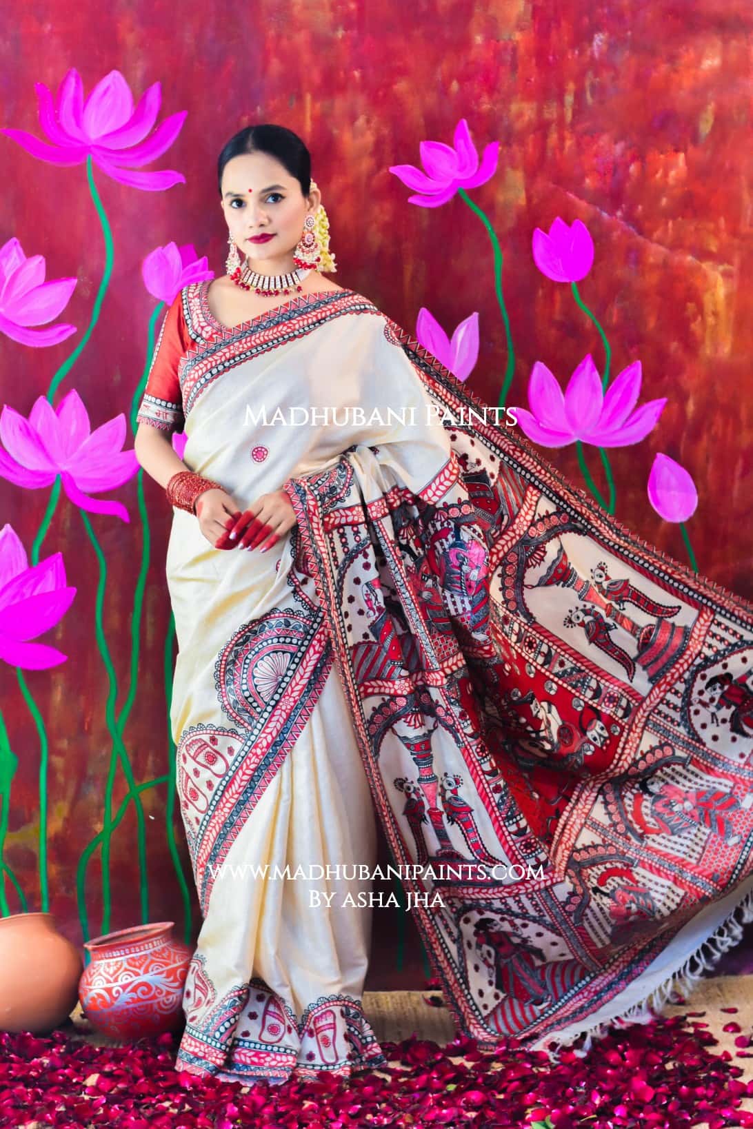 "JAYSHREE" Handpainted Madhubani Tussar Silk Saree — image 2 of 6