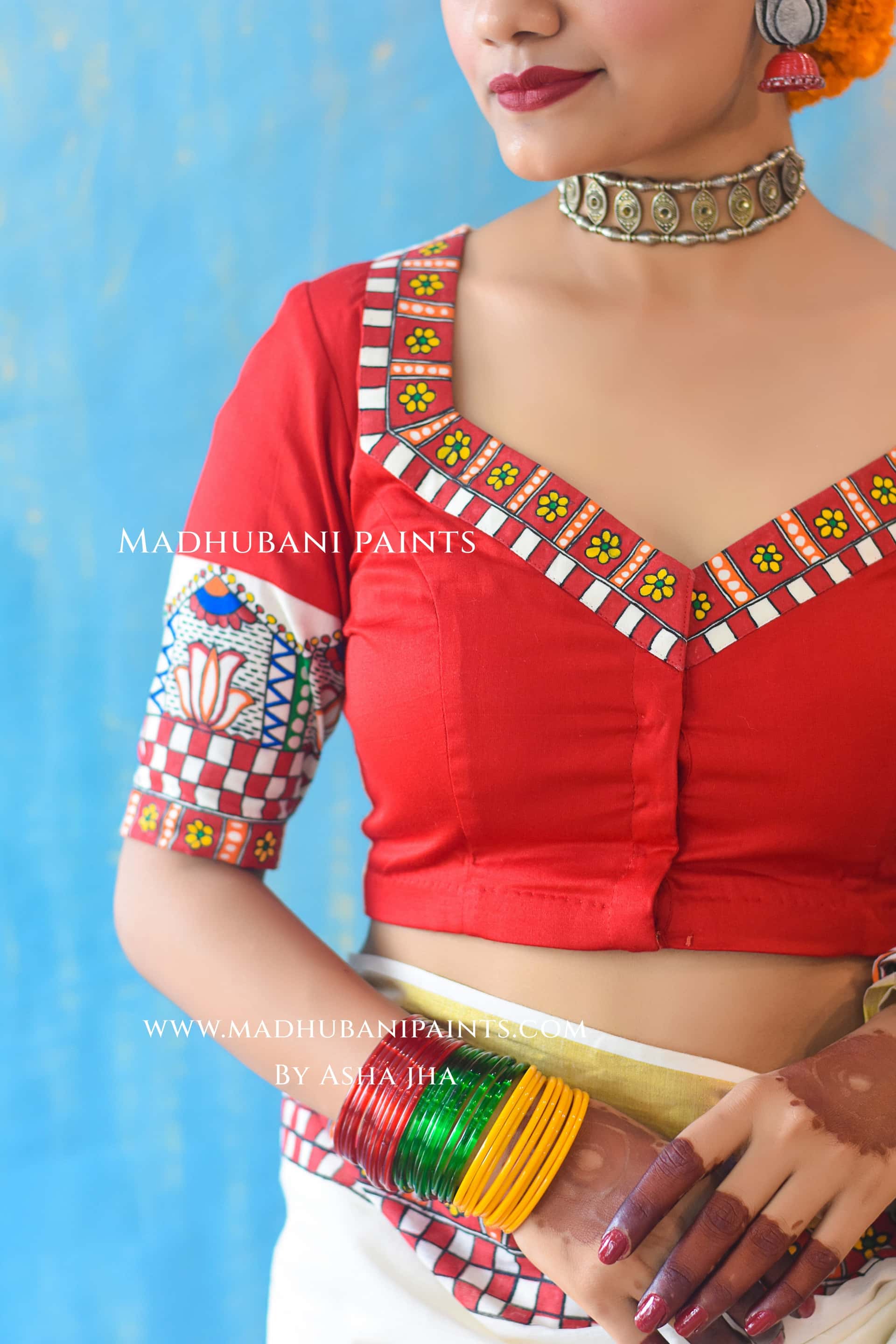 BHAIRAVI Hand-painted Madhubani Handloom Cotton Blouse — image 2 of 8