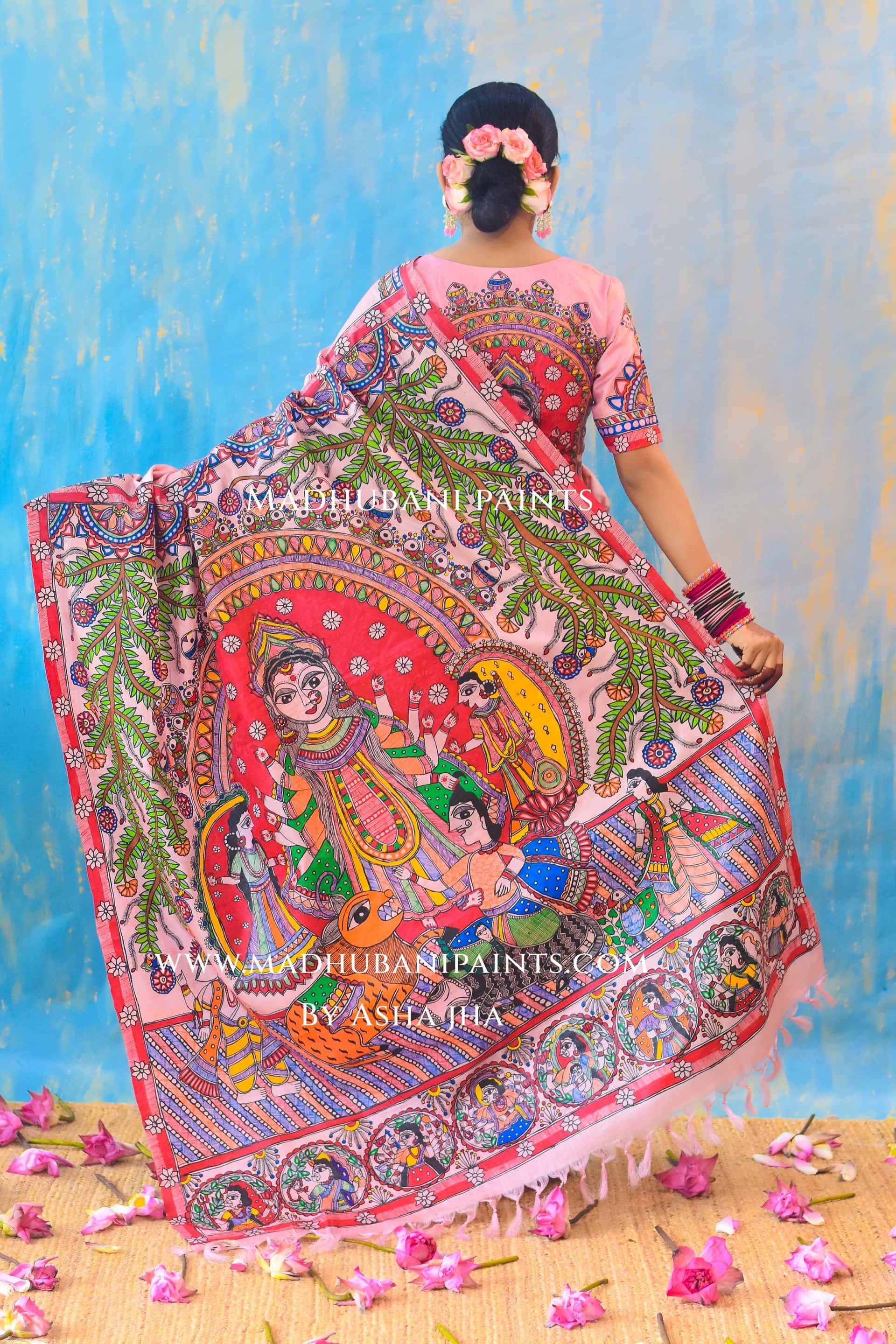 PADAMSUNDARI Hand-painted Madhubani Tussar Silk Saree Blouse Set — image 6 of 10