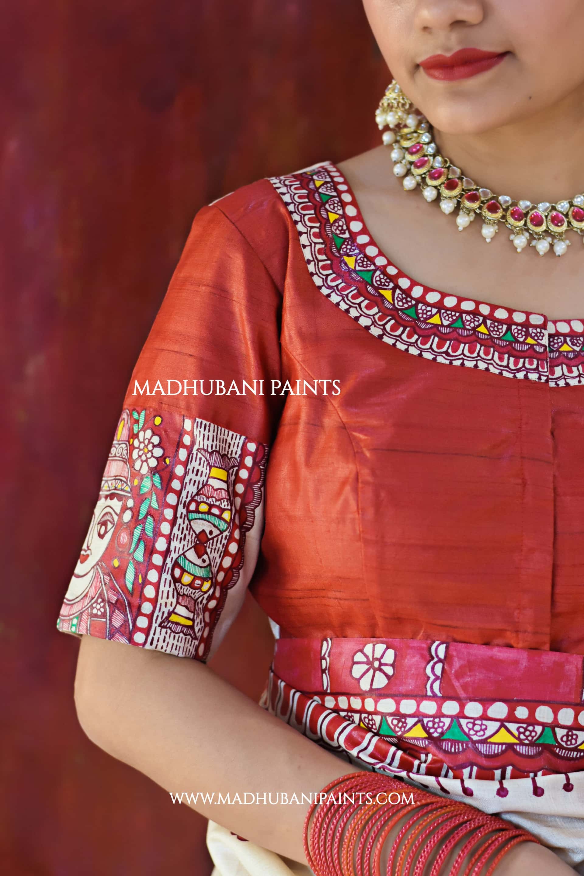 Bengali Bride Hand-painted Madhubani Tussar Silk Blouse — image 2 of 3