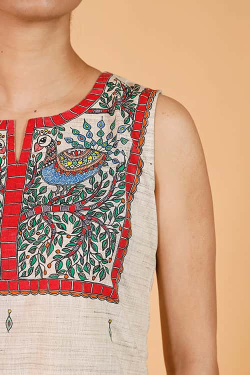 'Vrindavan Mayur' Handpainted Madhubani Kurta — image 8 of 8