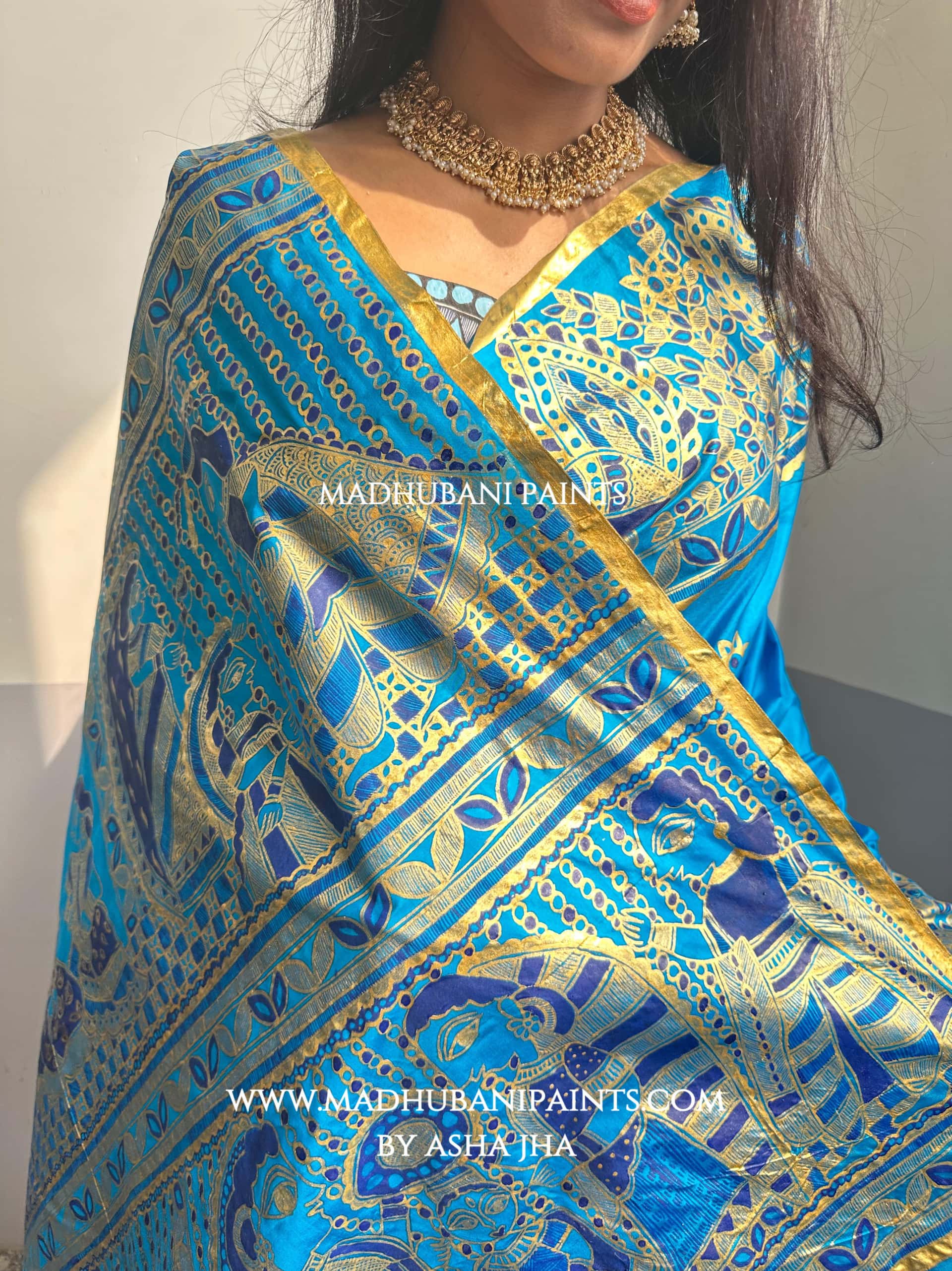 AASMANI KANYADAAN Hand-painted Madhubani Kanjeevaram Silk Saree — image 10 of 12