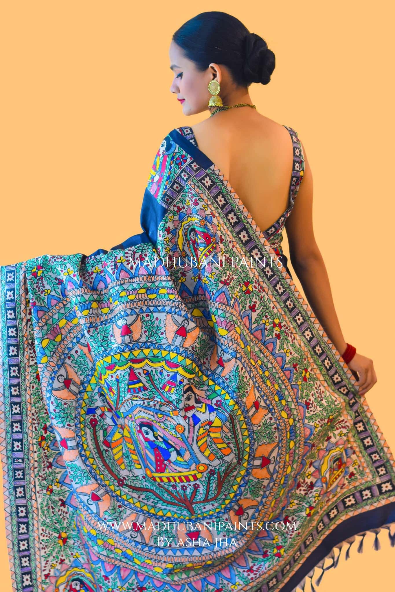 GODNA DOLI Hand-painted Madhubani Saree Blouse set — image 7 of 13
